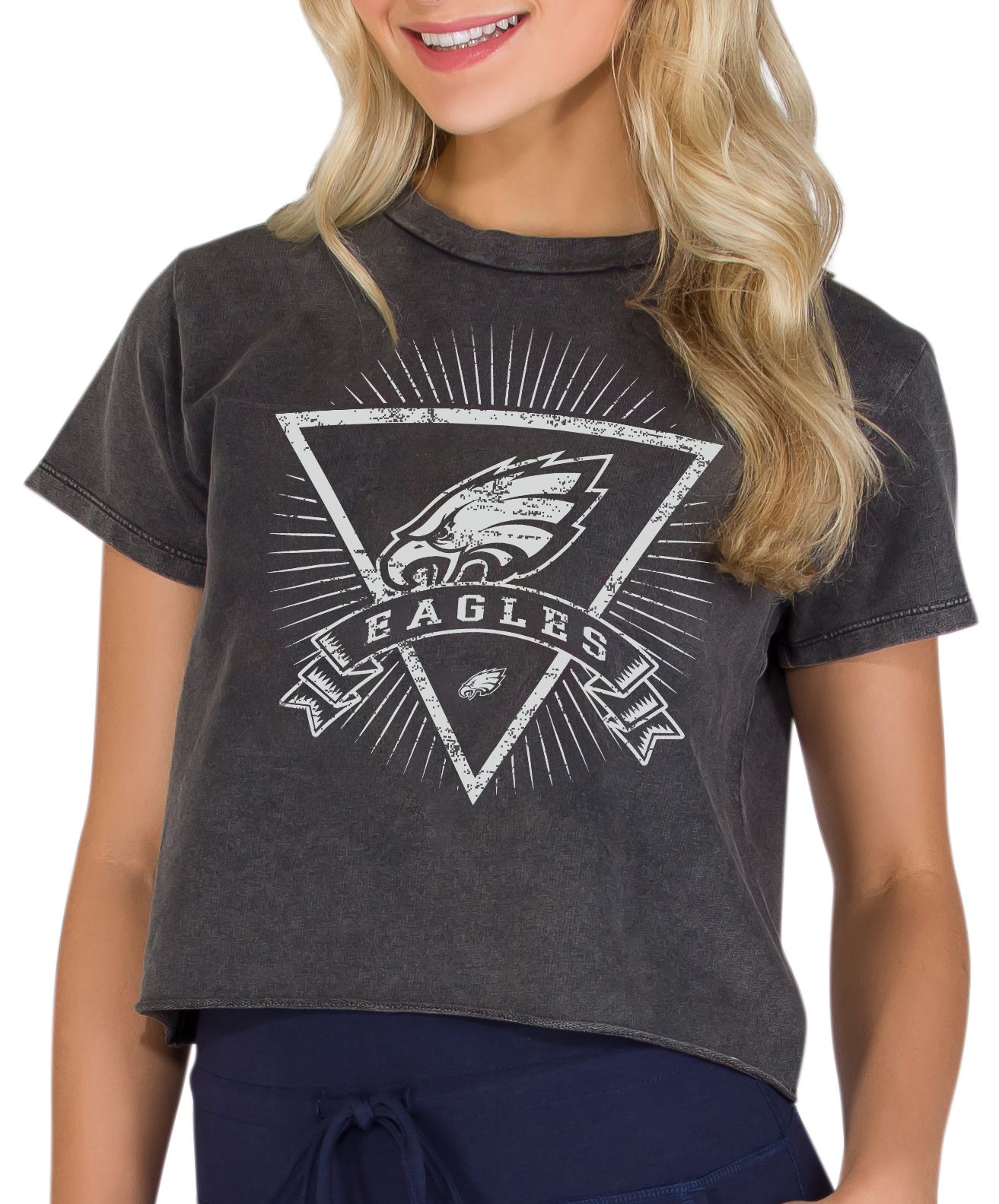 Concepts Sport Women's Philadelphia Eagles Charcoal Acid Wash Cropped T-Shirt