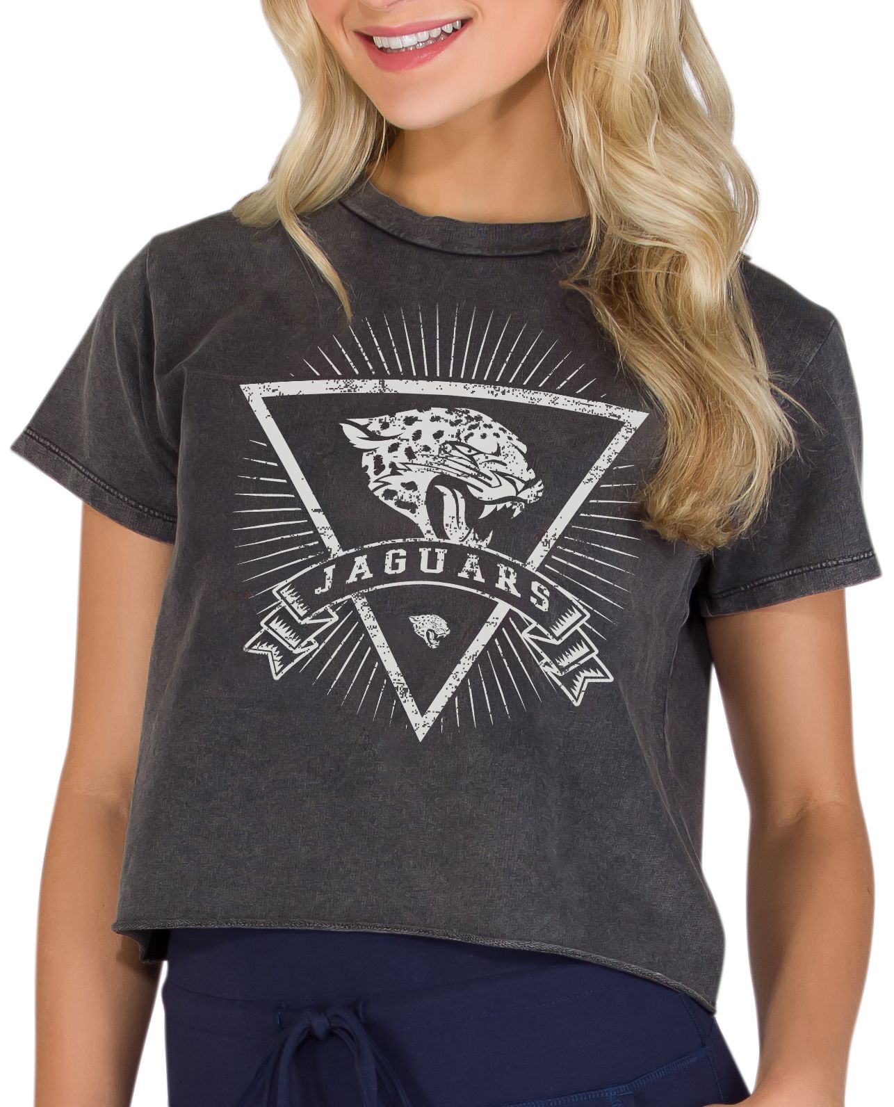 Concepts Sport Women's Jacksonville Jaguars Charcoal Acid Wash Cropped T-Shirt