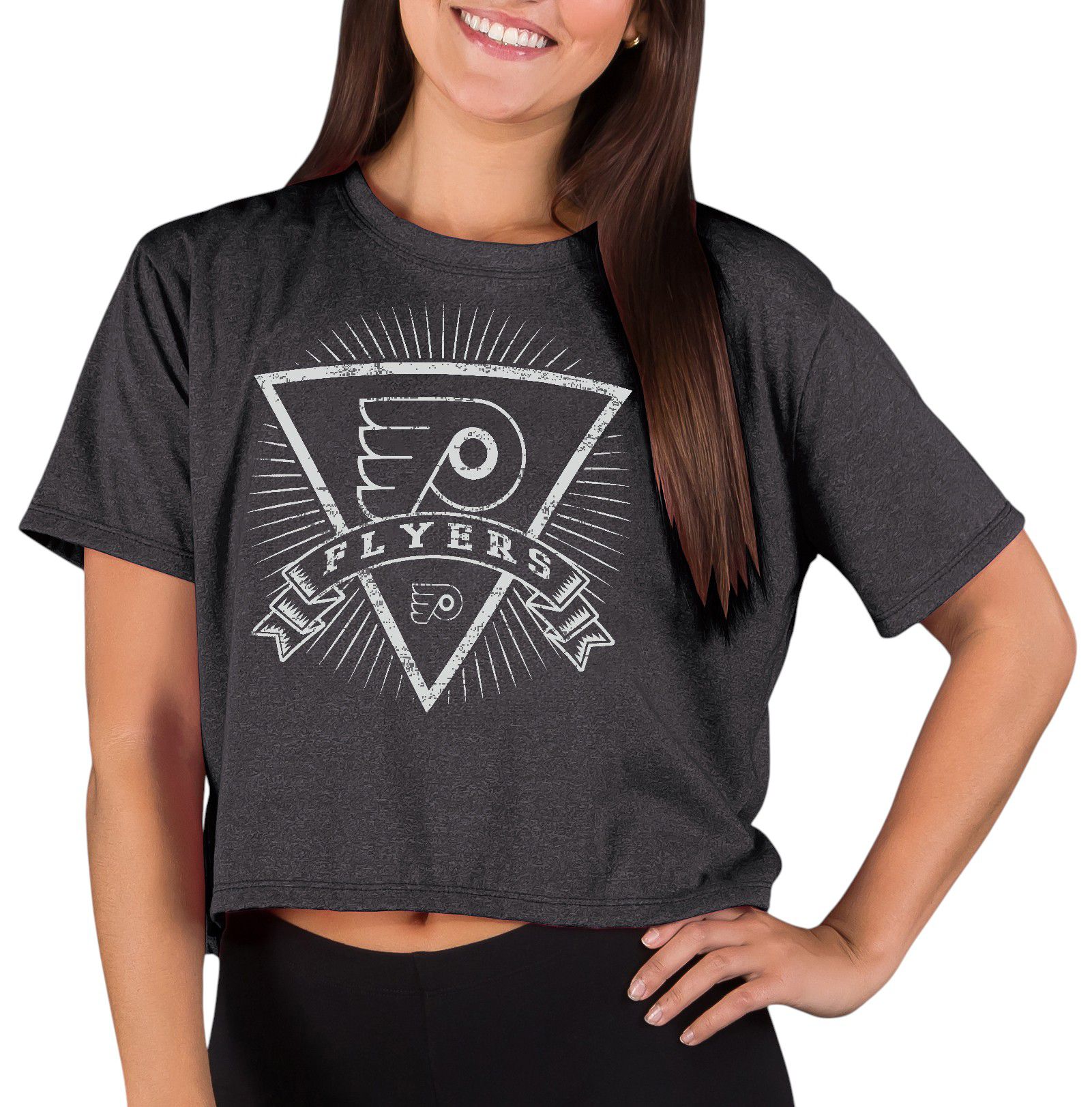 Concepts Sport Women's Philadelphia Flyers Charcoal Quest Triangle Short Sleeve T-Shirt