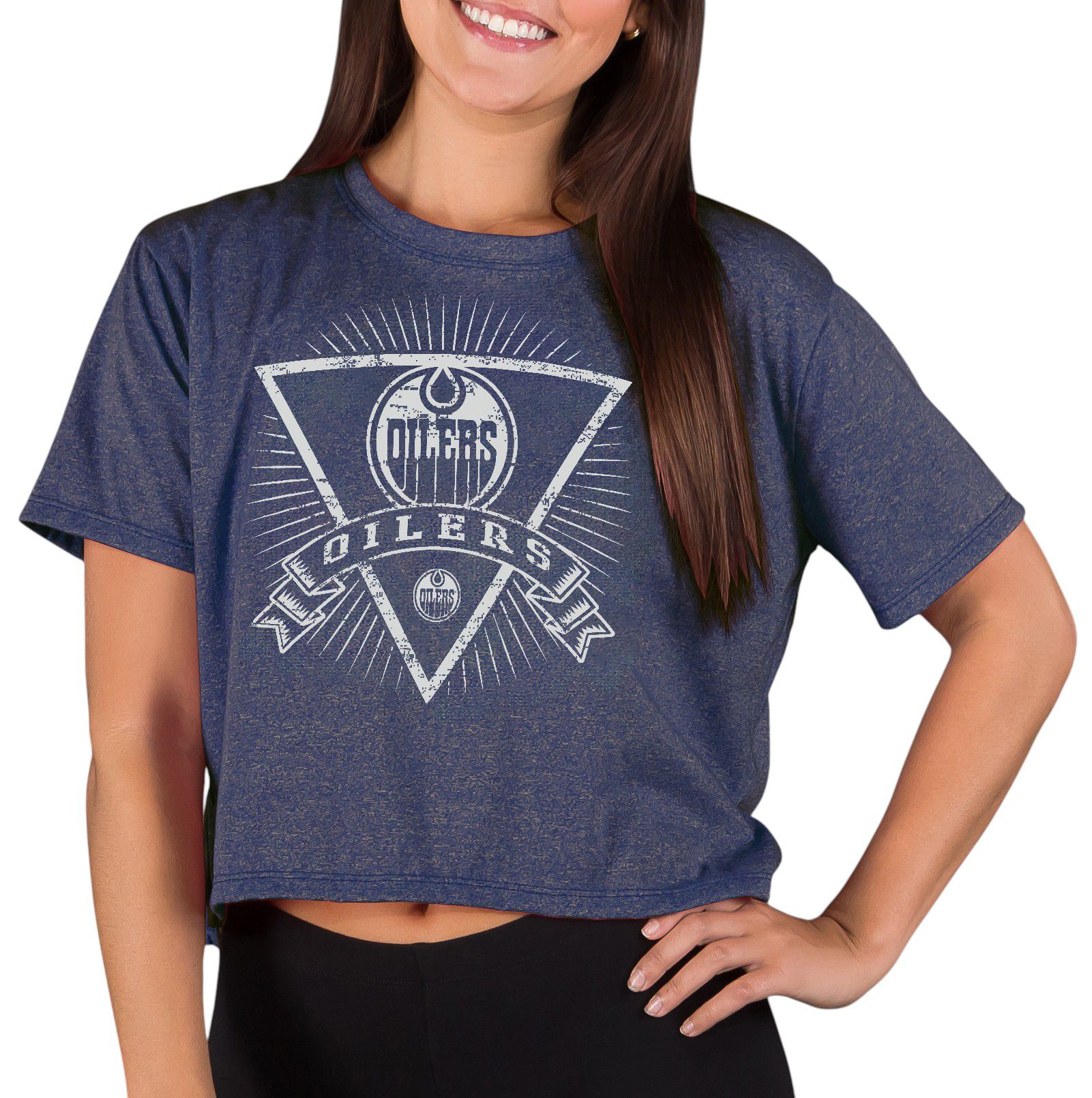 Concepts Sport Women's Edmonton Oilers Navy Quest Triangle Short Sleeve T-Shirt