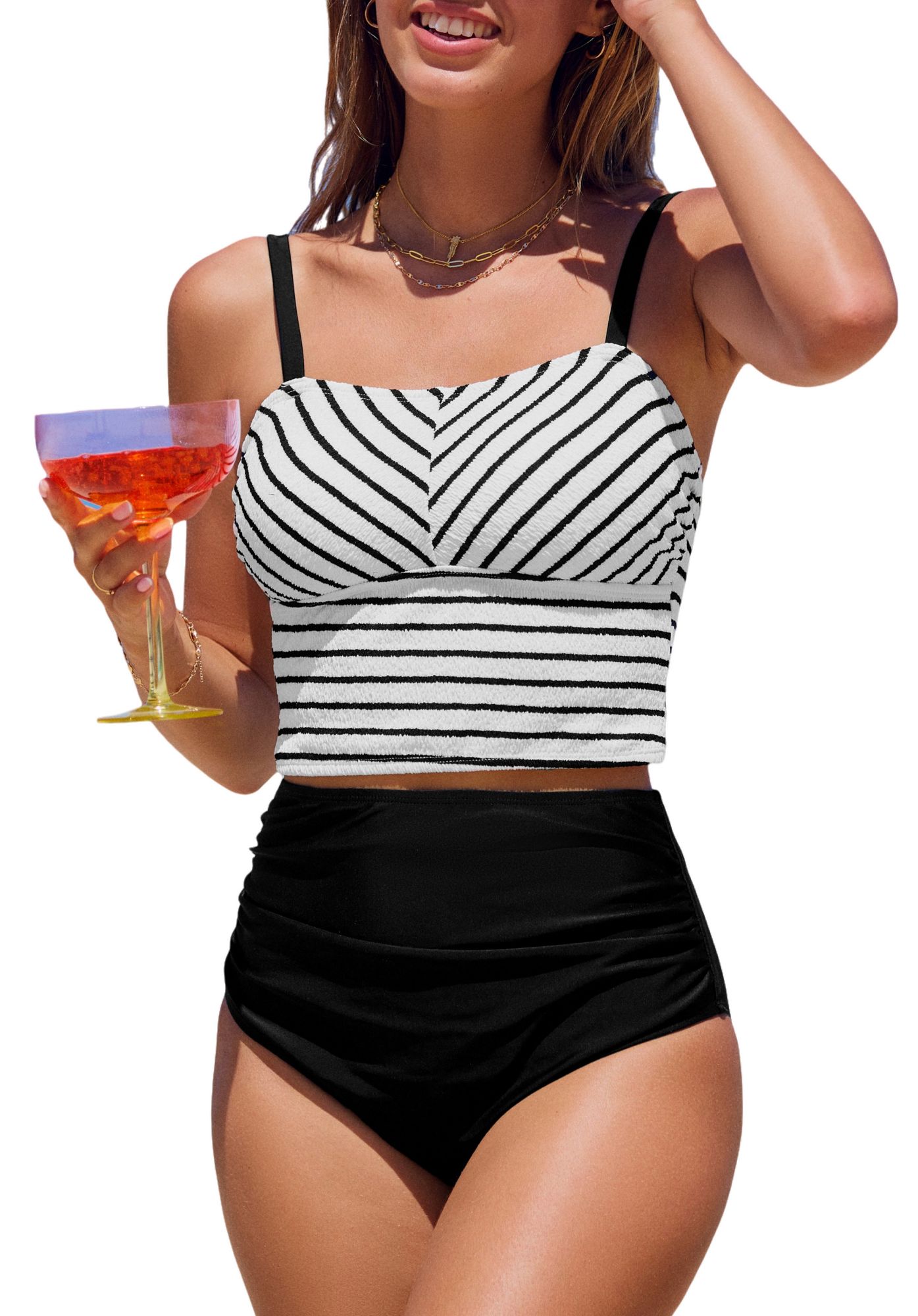 Cupshe Women's Striped Square Neck Tankini Swimsuit Set