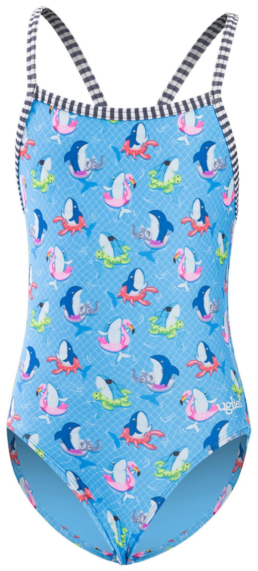 Dolfin Girls' Uglies Fin Floats Criss-Cross Back One-Piece Swimsuit