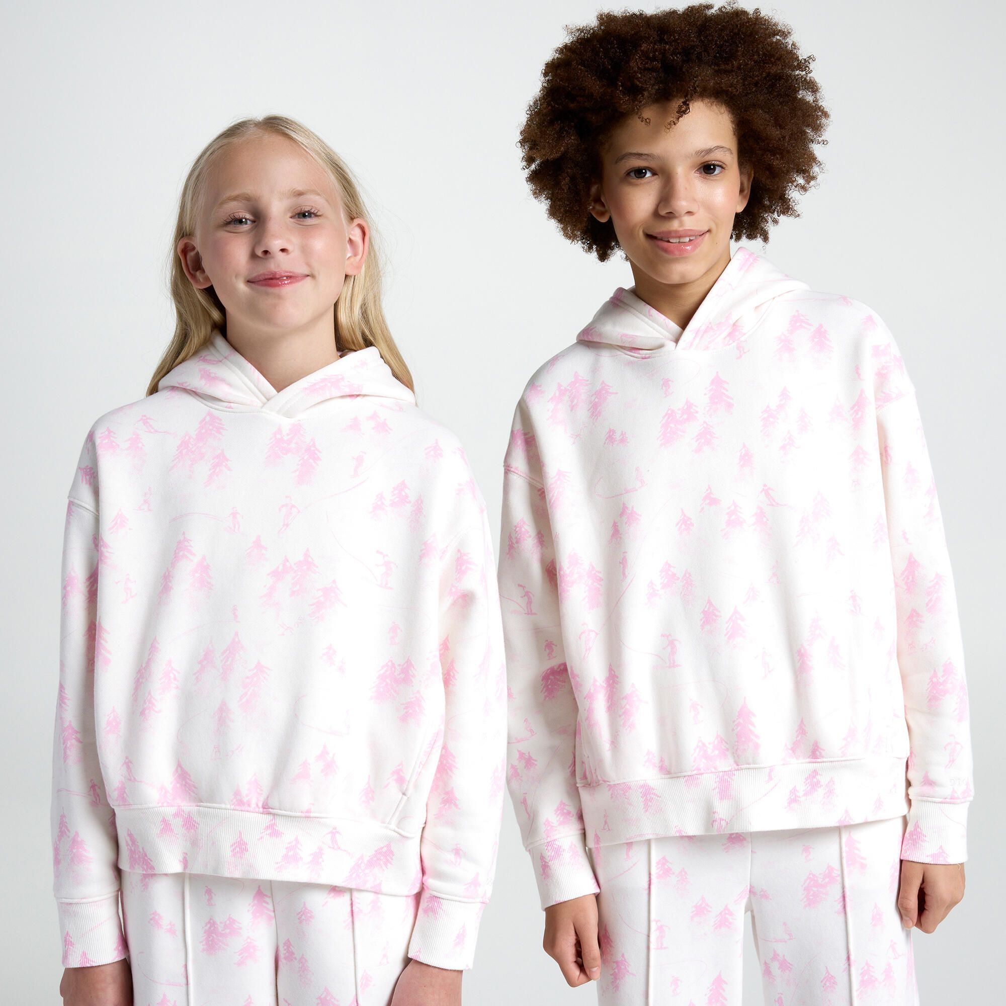 DSG Girls' Classic Fleece Hoodie, XL, Ski Mountains Bubble Pink