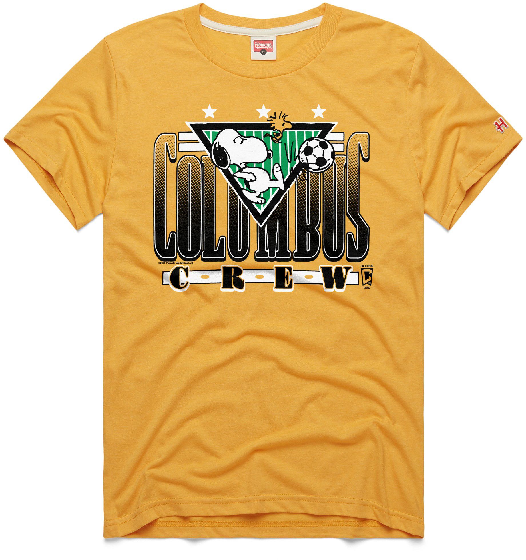 HOMAGE Adult Columbus Crew Yellow Home Peanuts Graphic T-Shirt