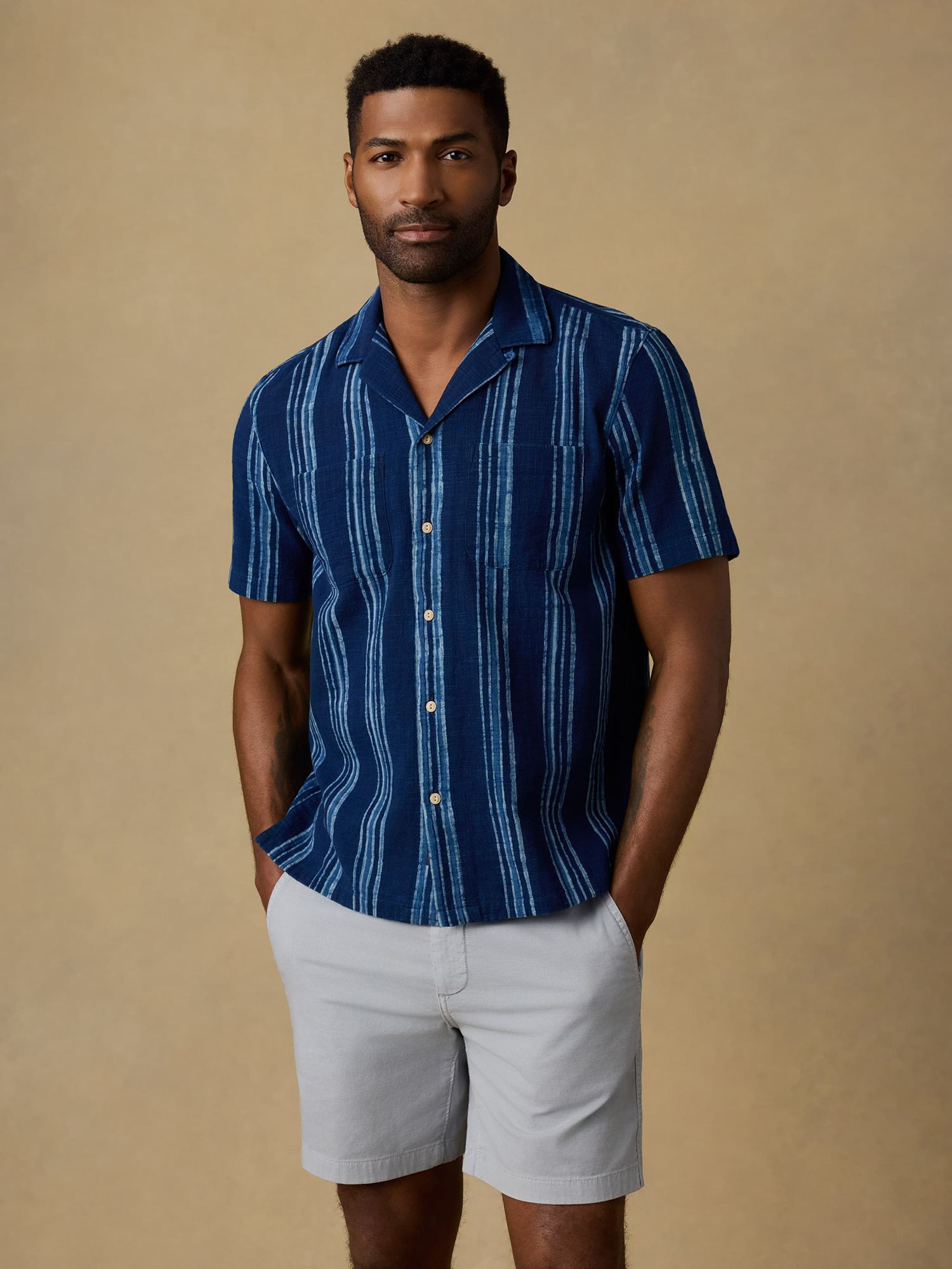 Faherty  Men's Indigo Camp Short Sleeve  Shirt