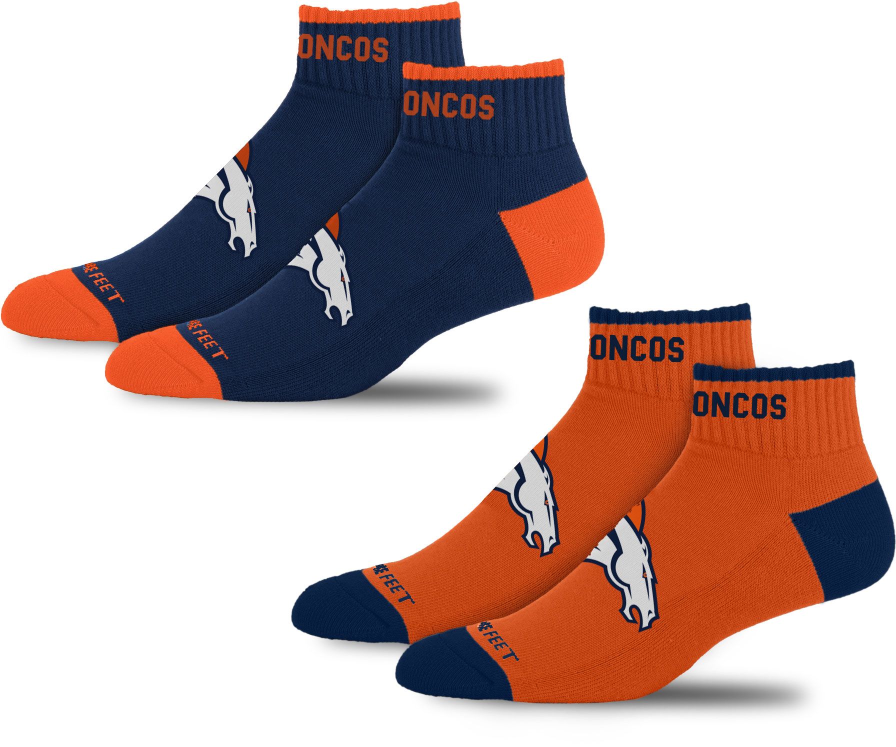 For Bare Feet Adult Denver Broncos Front & Center 2 Pack Socks