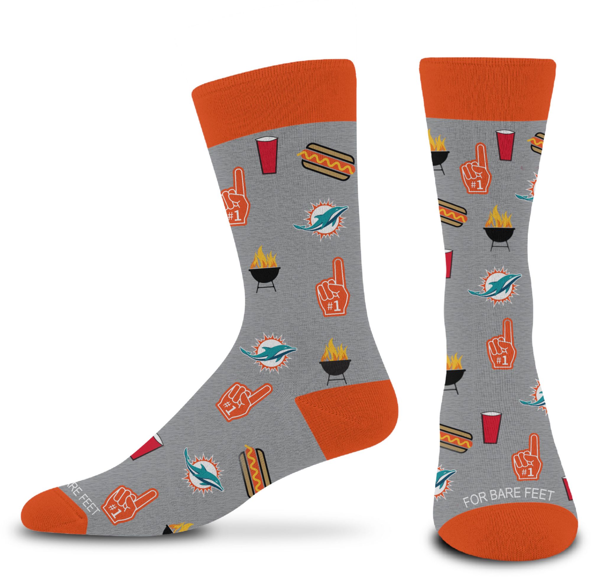 For Bare Feet Adult Miami Dolphins Tailgate Socks