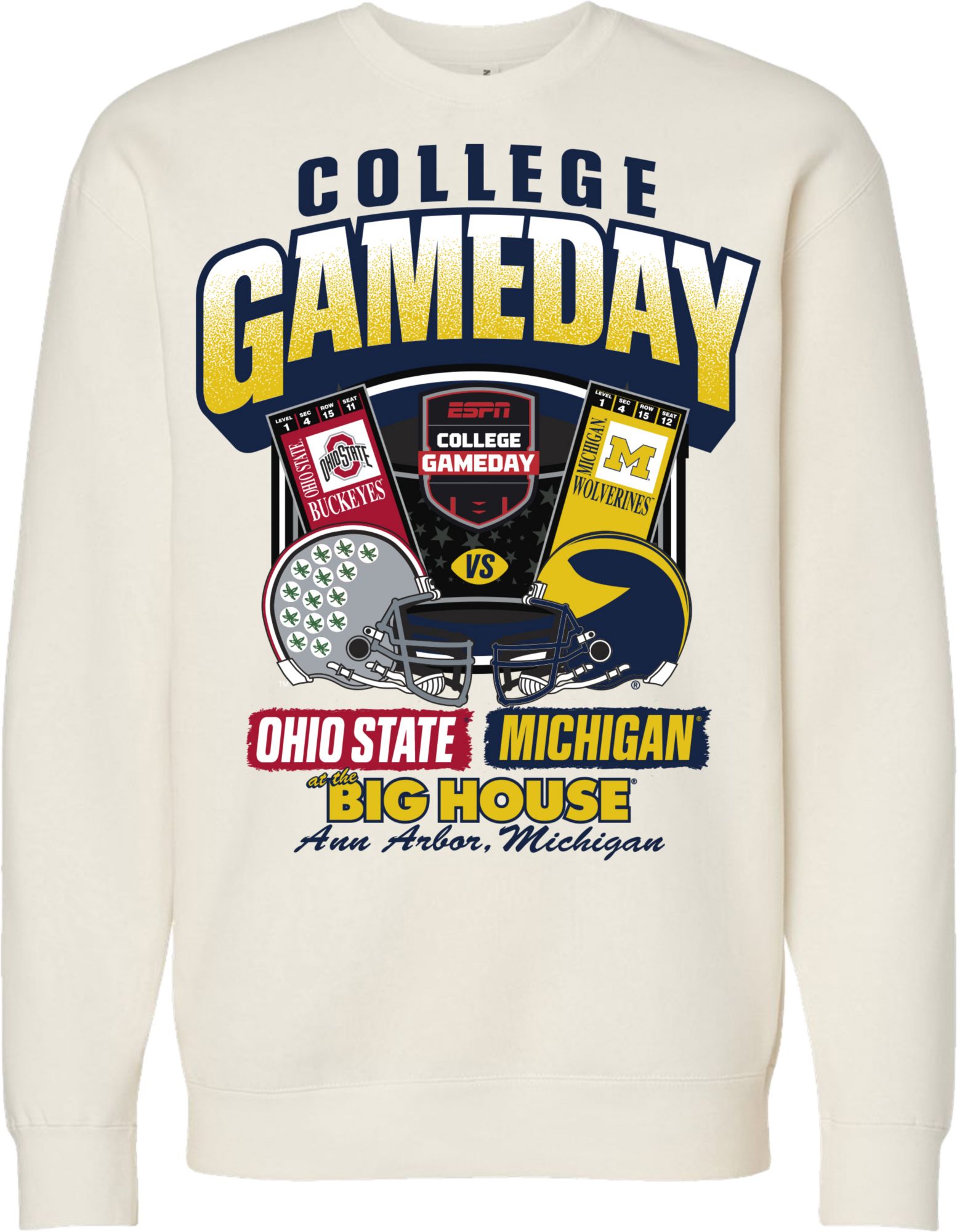 Something Inked Adult Ohio State Buckeyes VS. Michigan Wolverines College GameDay Cream Crew Sweater