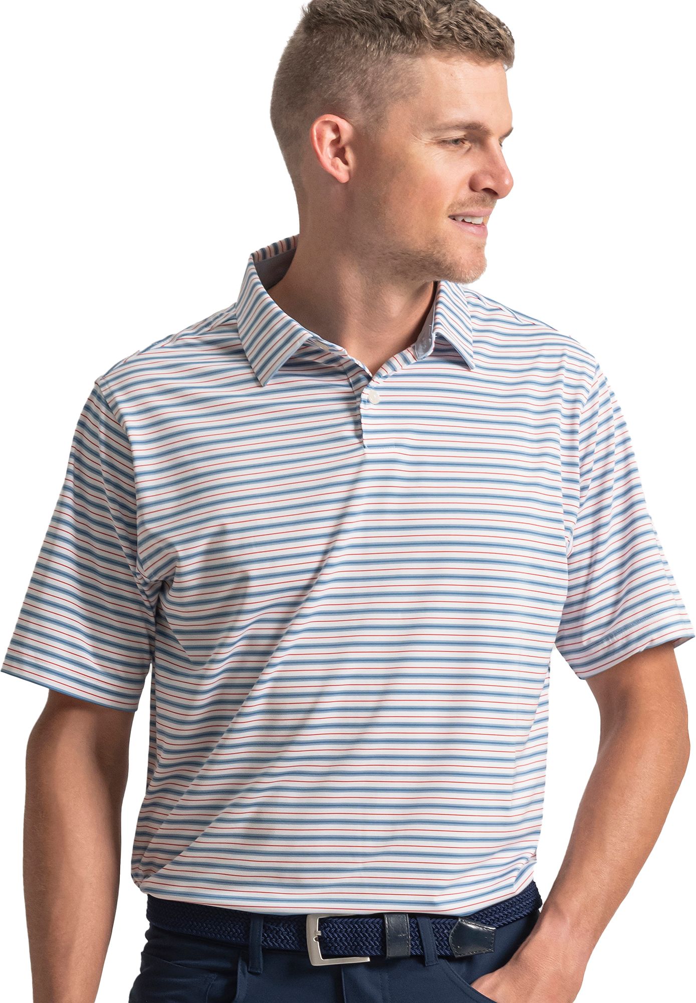 FootJoy Men's Pinstripe Pop Striped Performance Golf Polo
