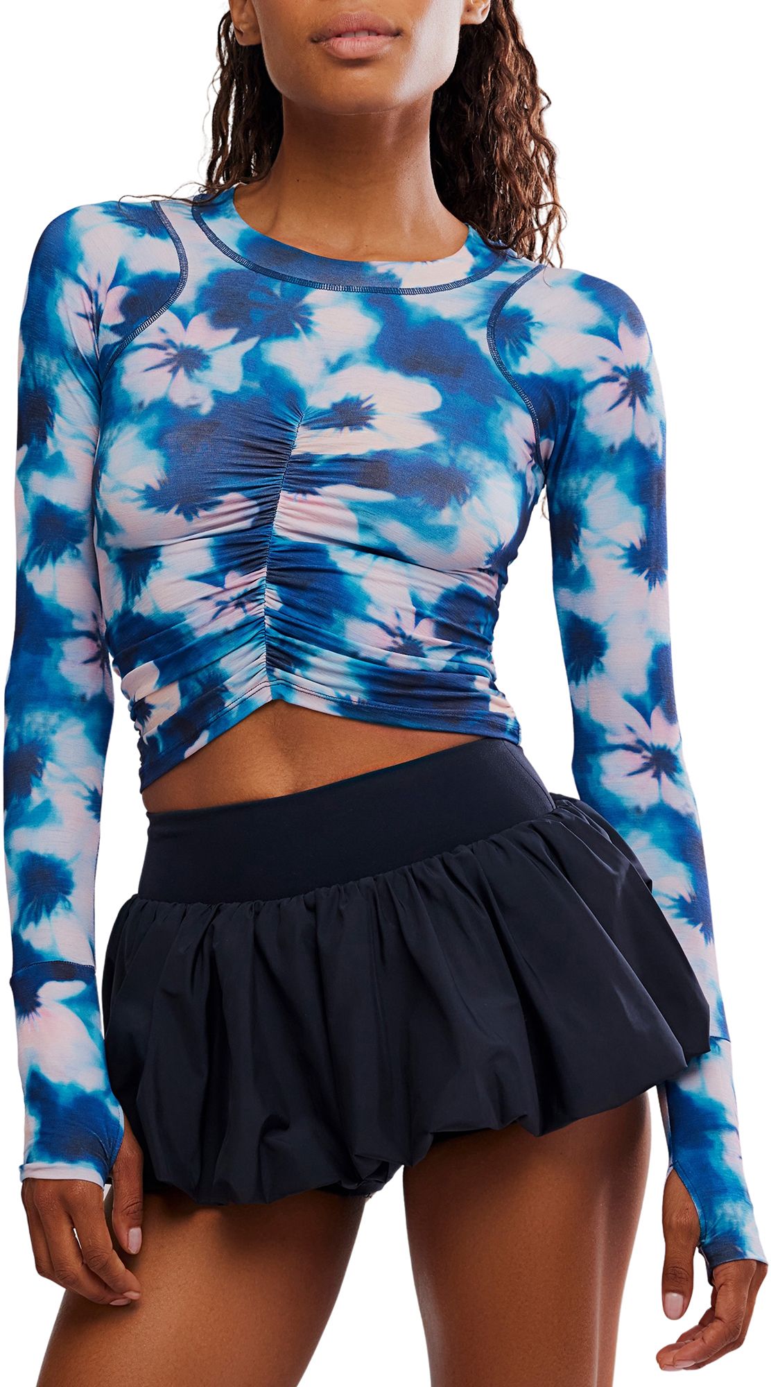 FP Movement Women's Tempo Ruched Long Sleeve Blue Tie Dye thumbnail