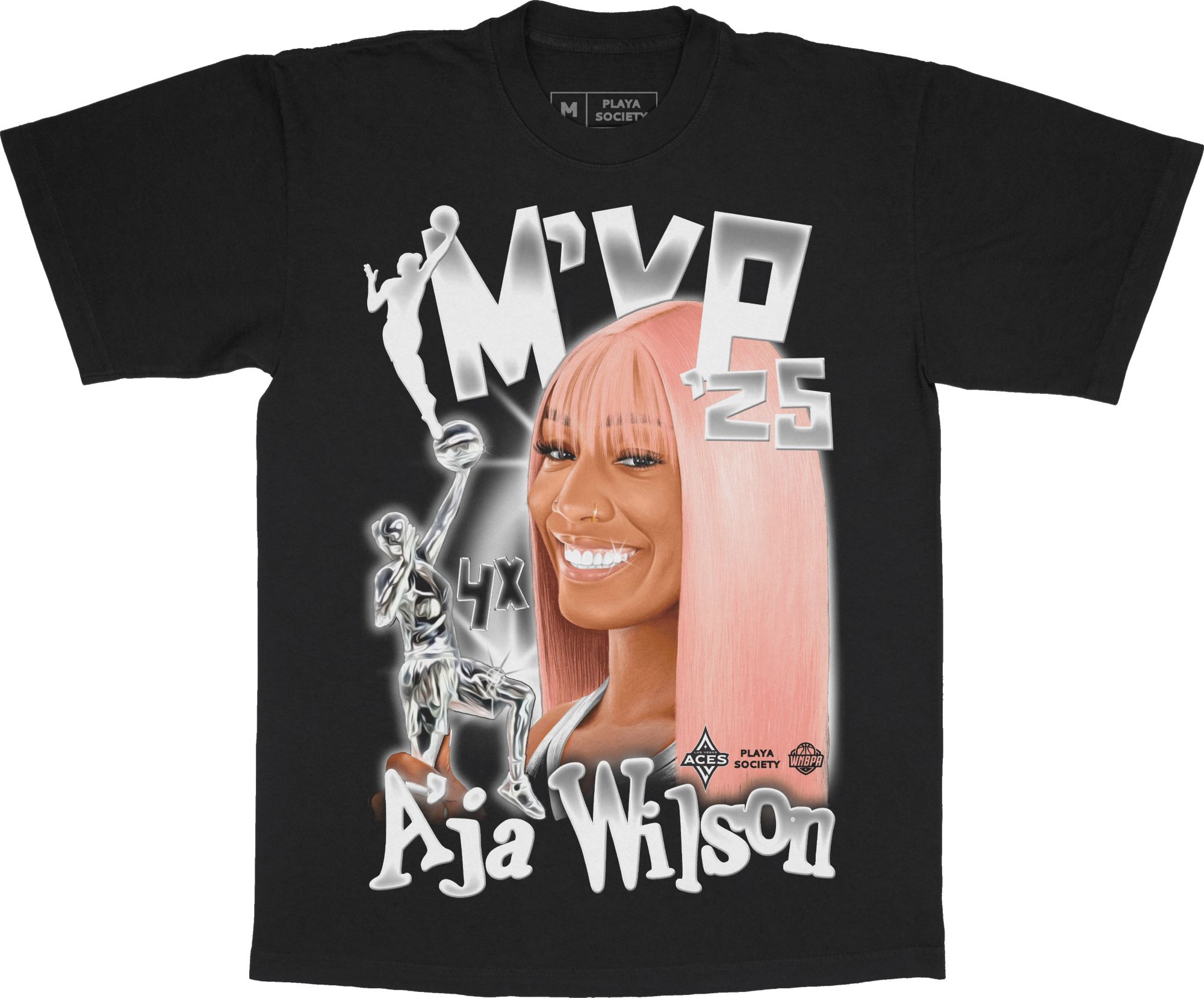 PLAYA SOCIETY Adult Las Vegas Aces A'ja Wilson 2025 MVP Black T-Shirt