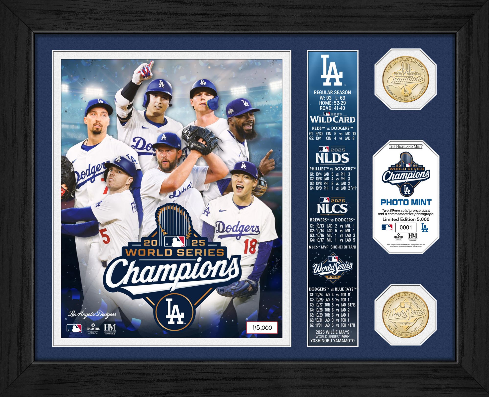 Highland Mint Los Angeles Dodgers 2025 World Series Champions Team Force Photo Mint