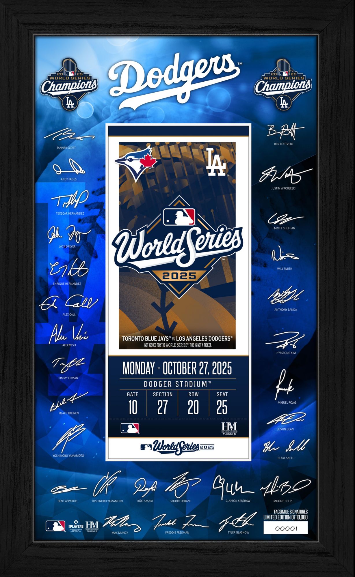 Highland Mint Los Angeles Dodgers 2025 World Series Champions Signature Ticket Frame