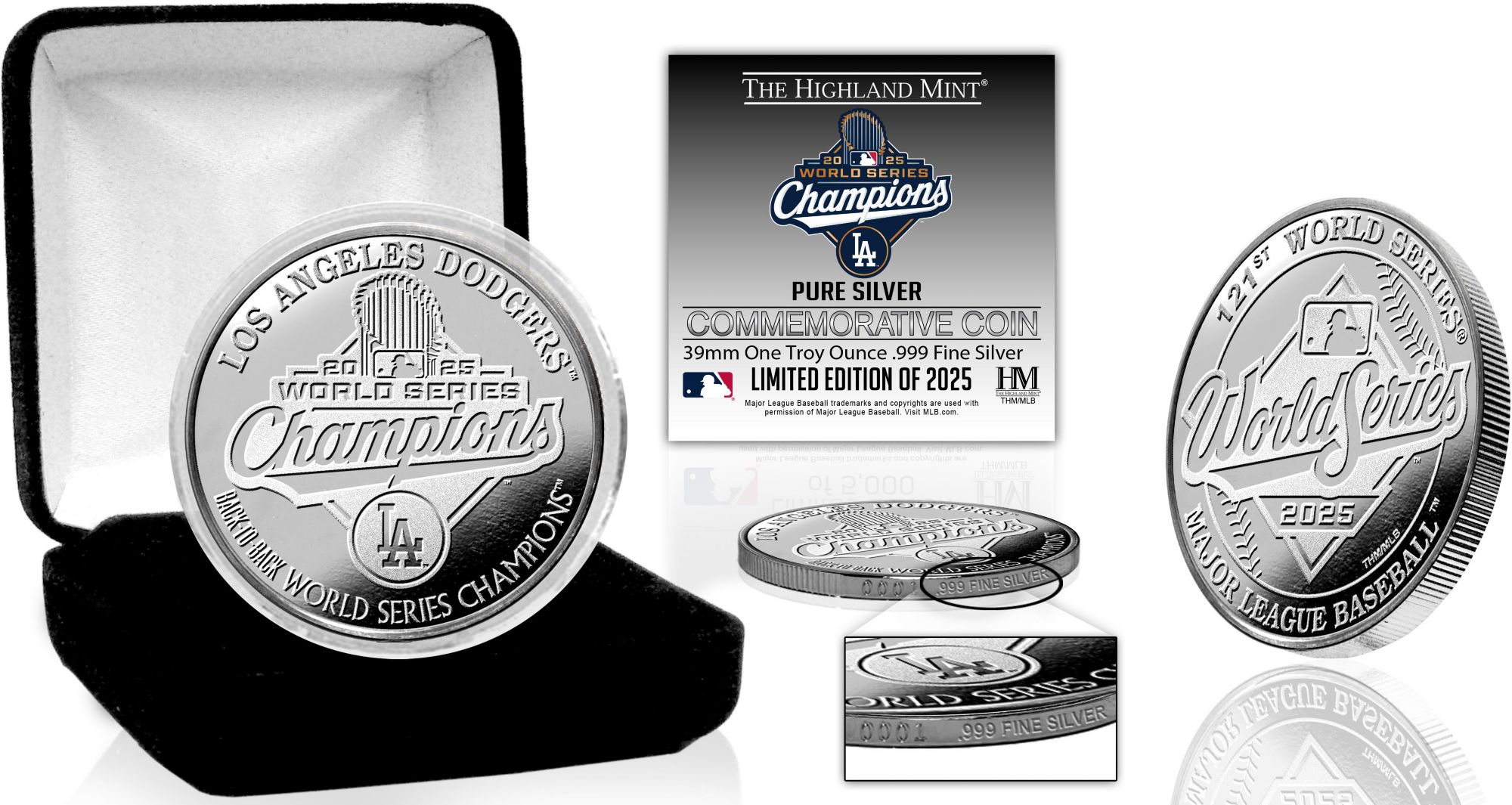 Highland Mint Los Angeles Dodgers 2025 World Series Champions 1 oz .999 Fine Silver