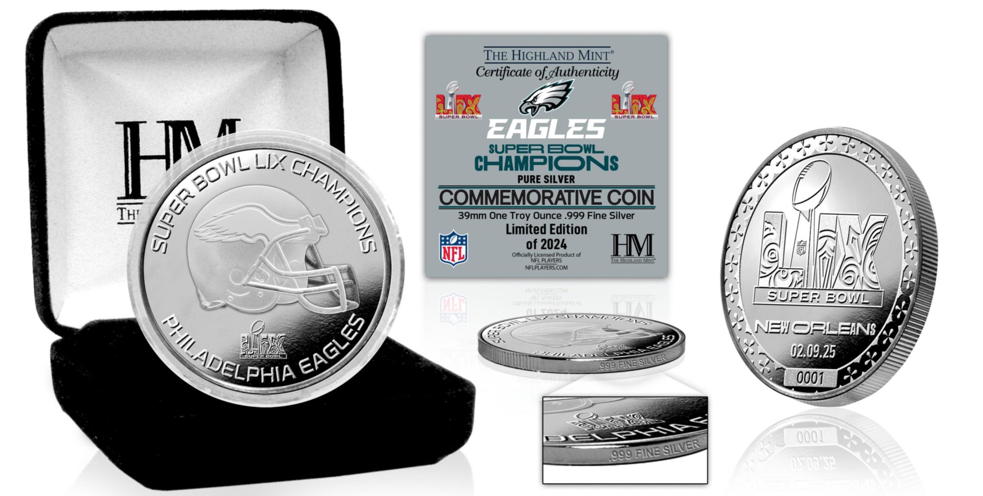 Highland Mint 2024-25 Super Bowl LIX Champions Philadelphia Eagles Silver Coin