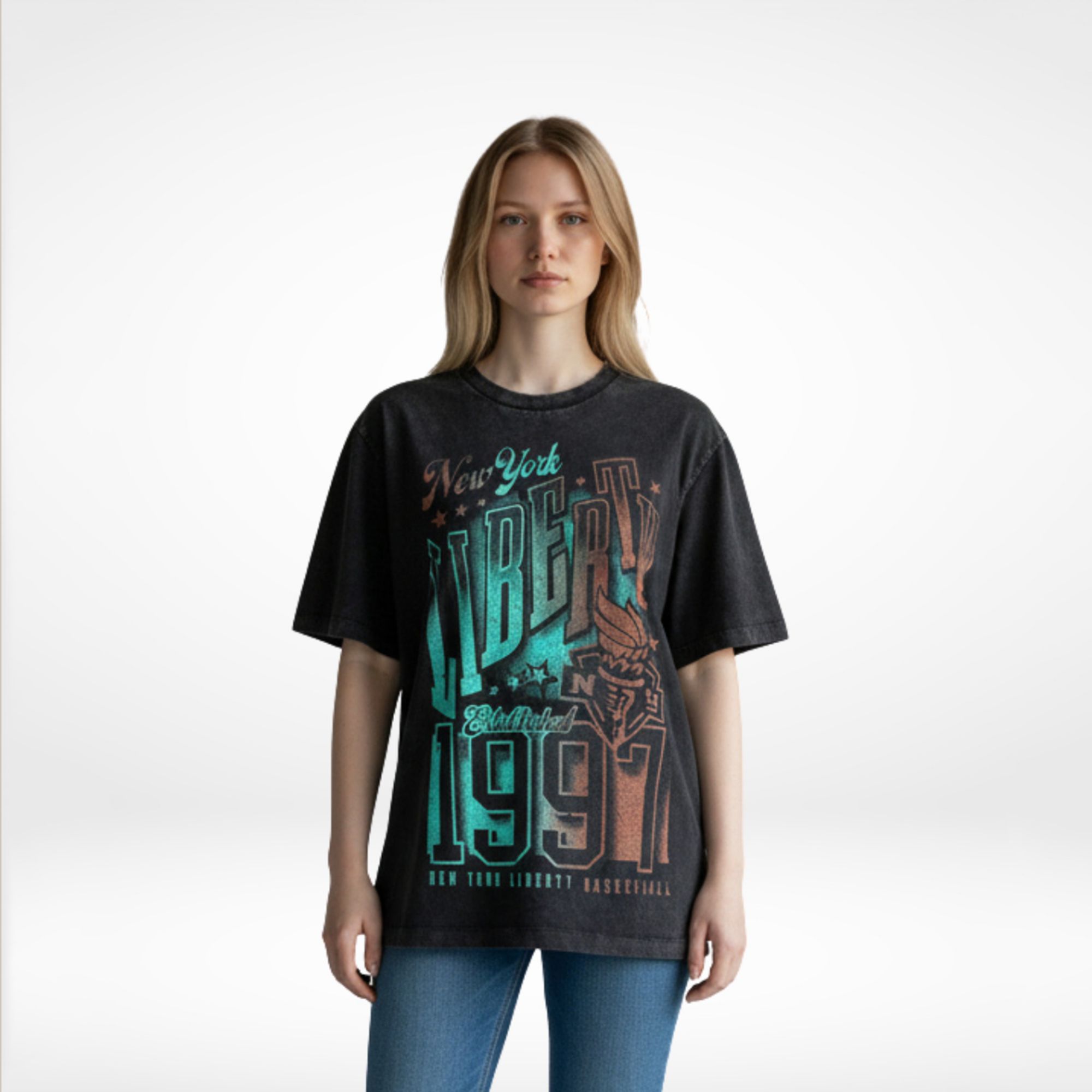 The Wild Collective Adult New York Liberty Black Established Band Graphic T-Shirt