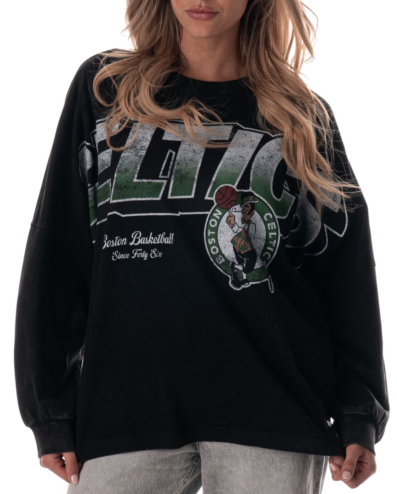 The Wild Collective Adult Boston Celtics Black Oversized Long Sleeve T-Shirt