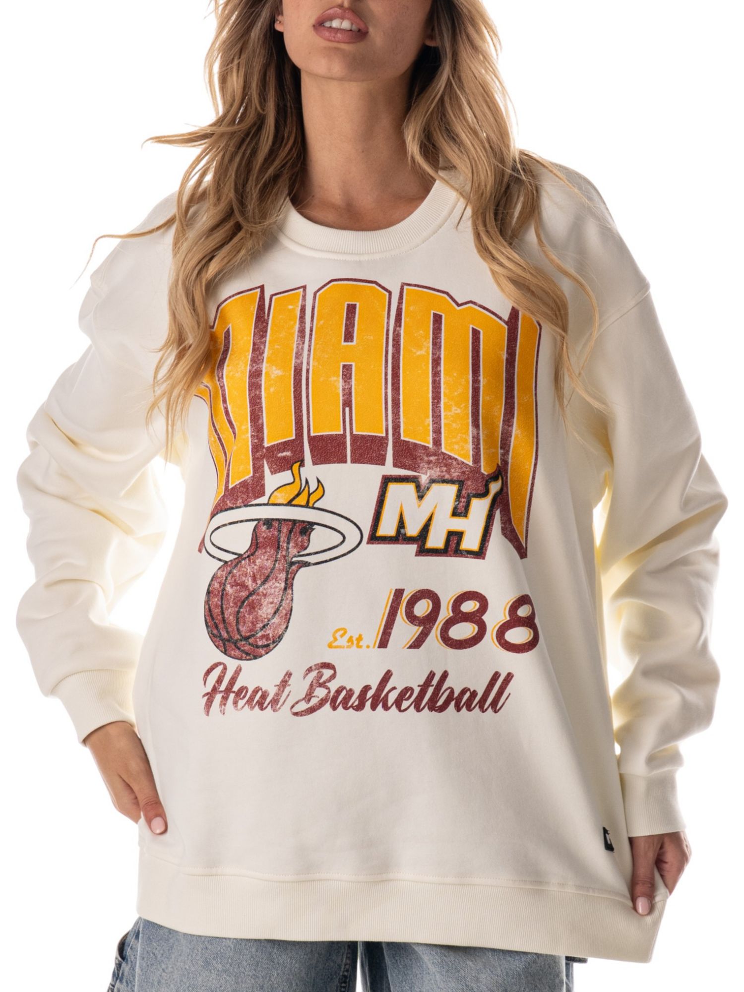 The Wild Collective Adult Miami Heat Off-White Graphic Crewneck Sweatshirt
