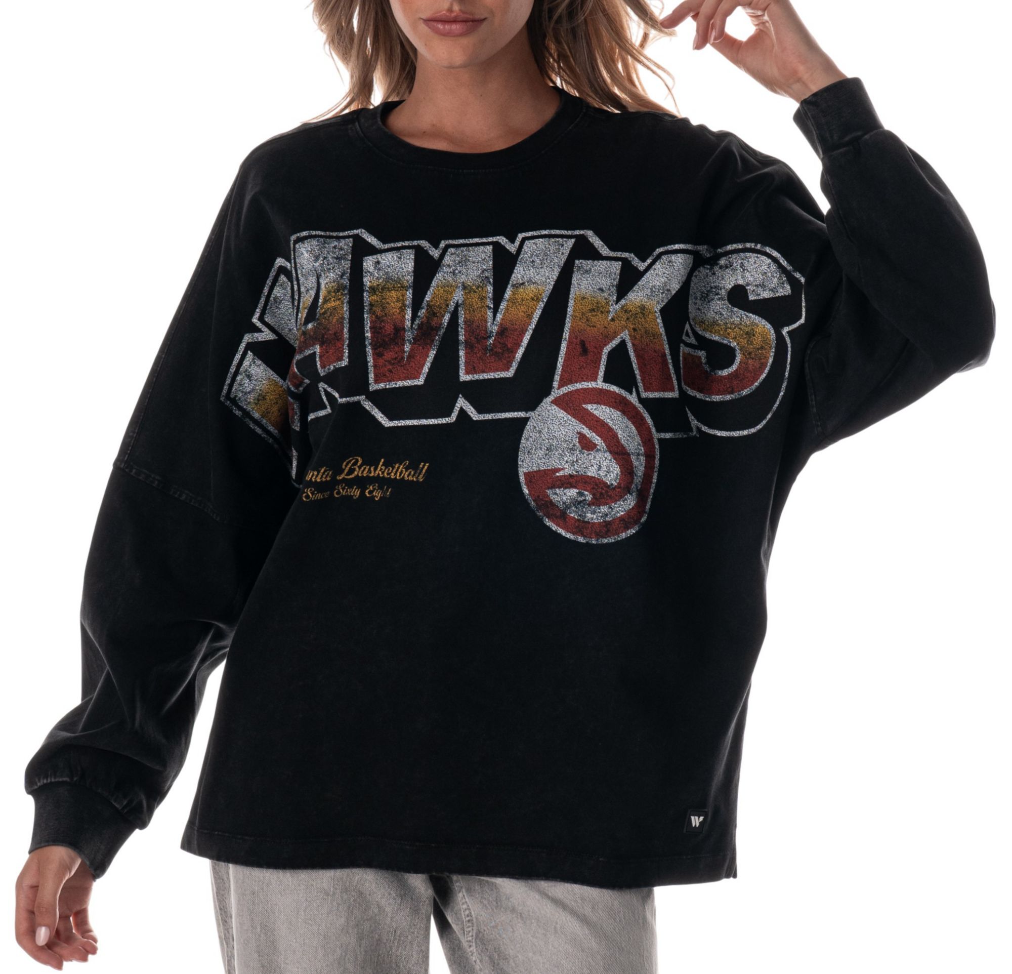 The Wild Collective Adult Atlanta Hawks Black Oversized Long Sleeve T-Shirt
