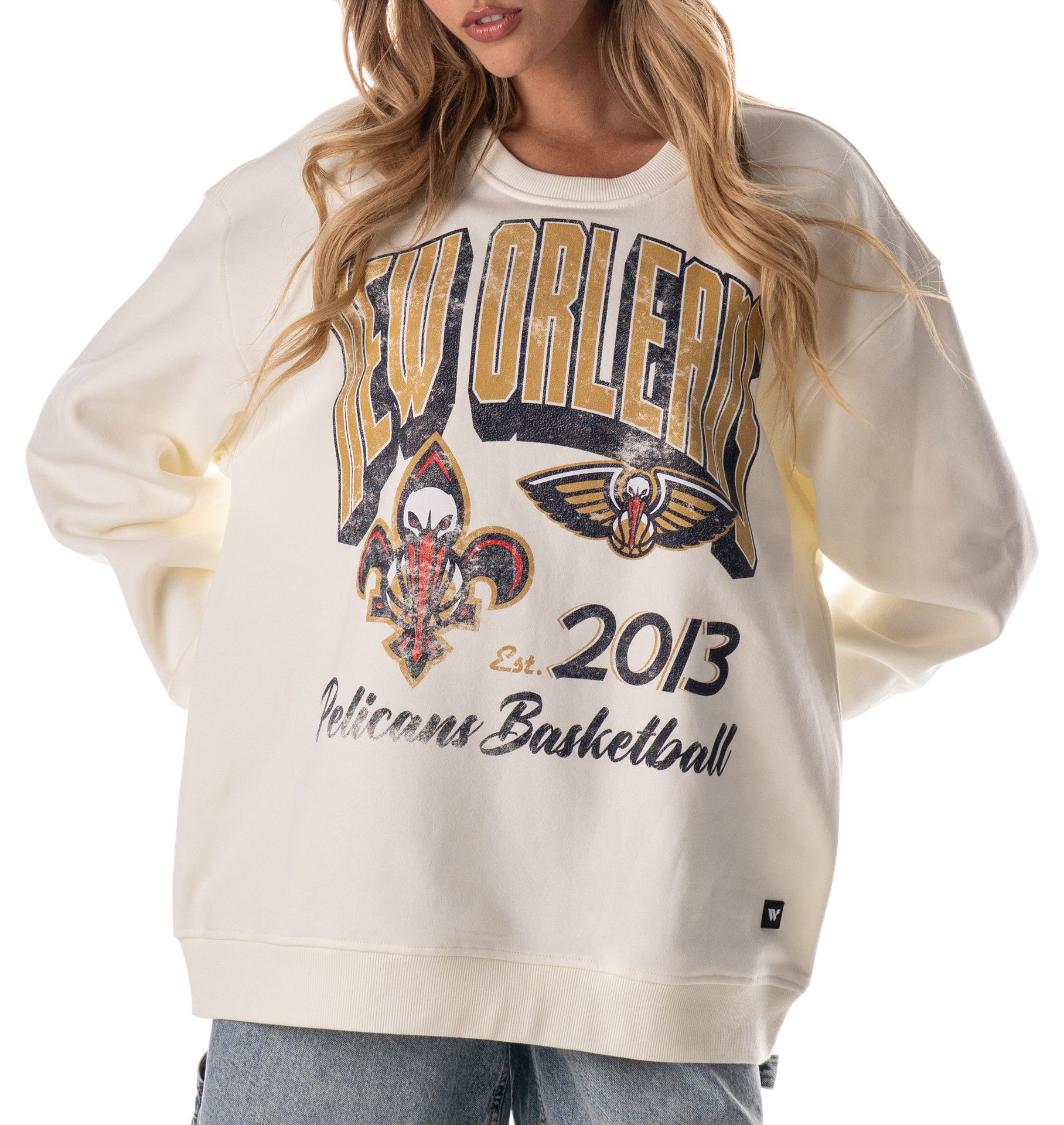 The Wild Collective Adult New Orleans Pelicans Off-White Graphic Crewneck Sweatshirt