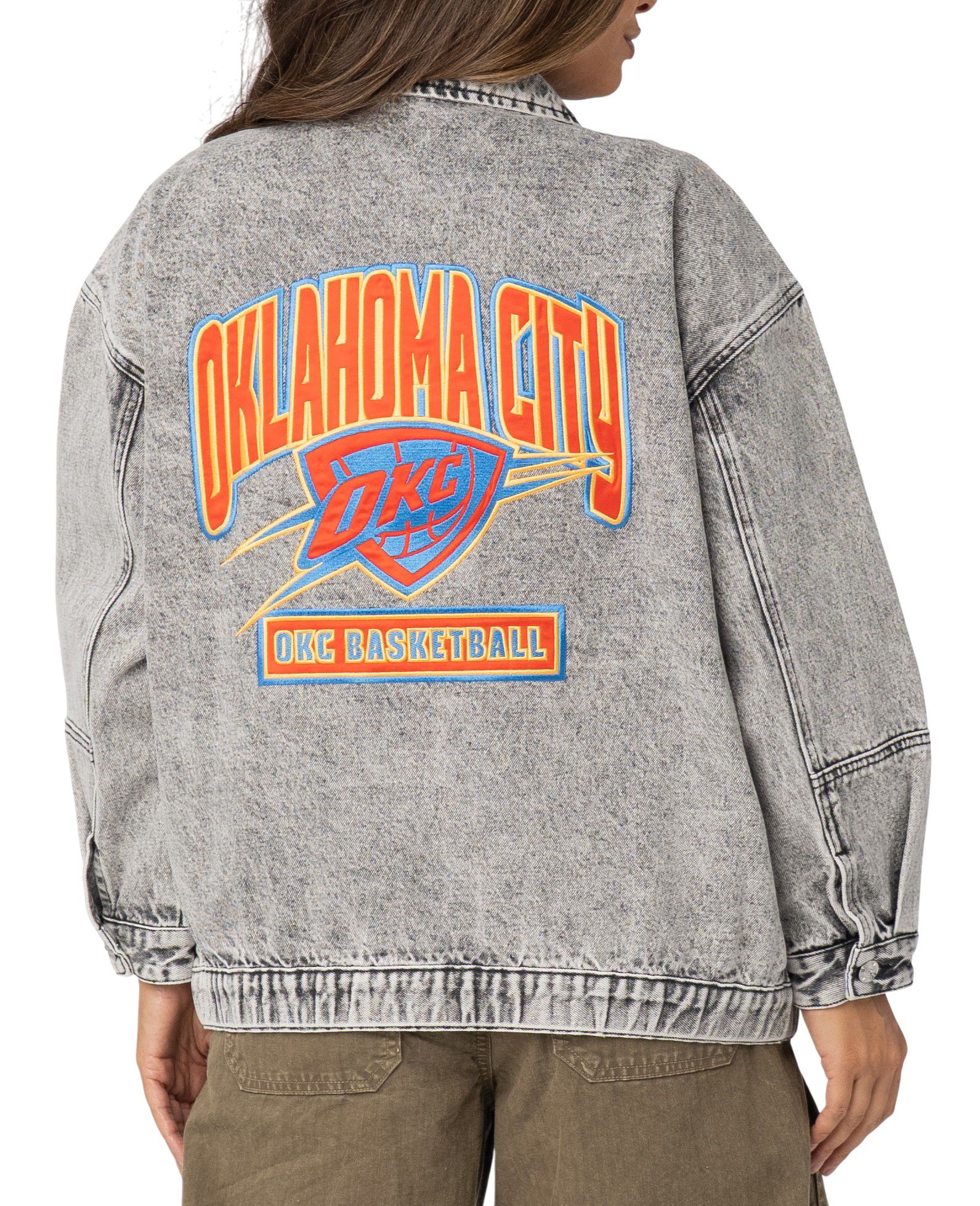 The Wild Collective Adult Oklahoma City Thunder Grey Denim Cargo Jacket - Gray