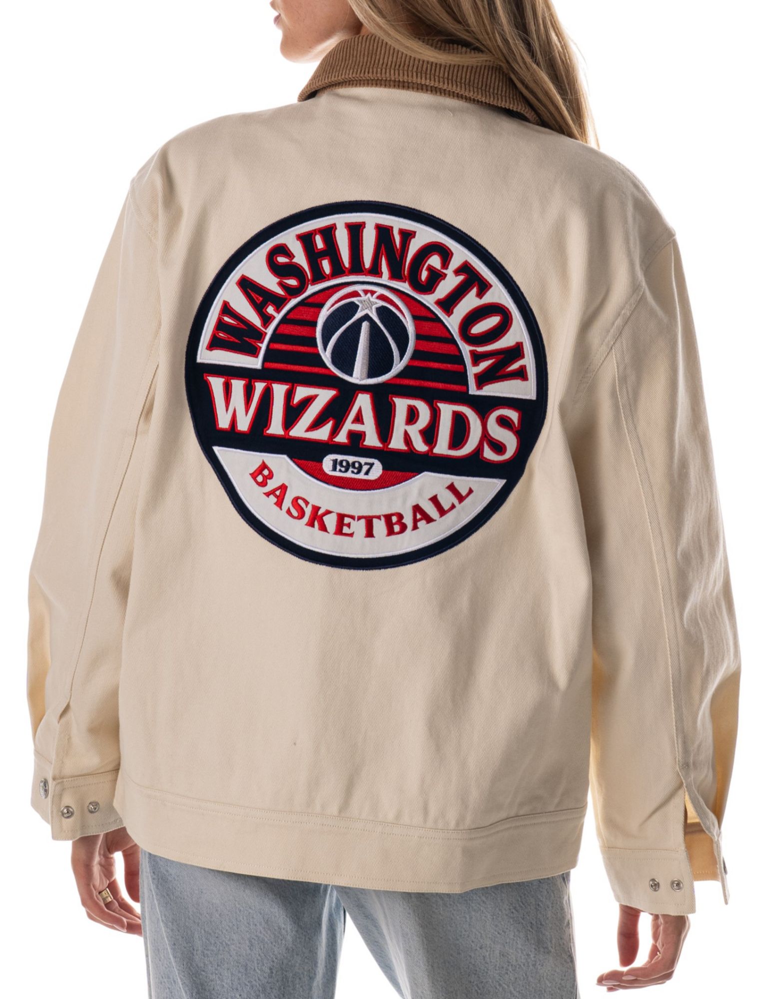 The Wild Collective Adult Washington Wizards Cream Full-Zip Denim Jacket