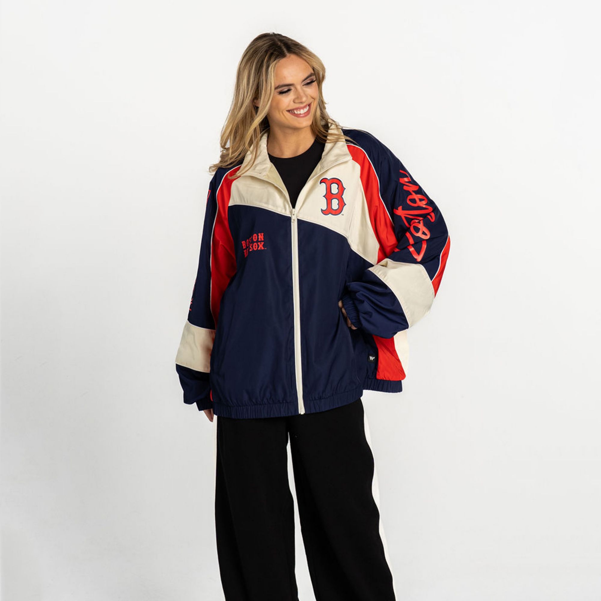 The Wild Collective Women's Boston Red Sox Blue Retro Track Jacket