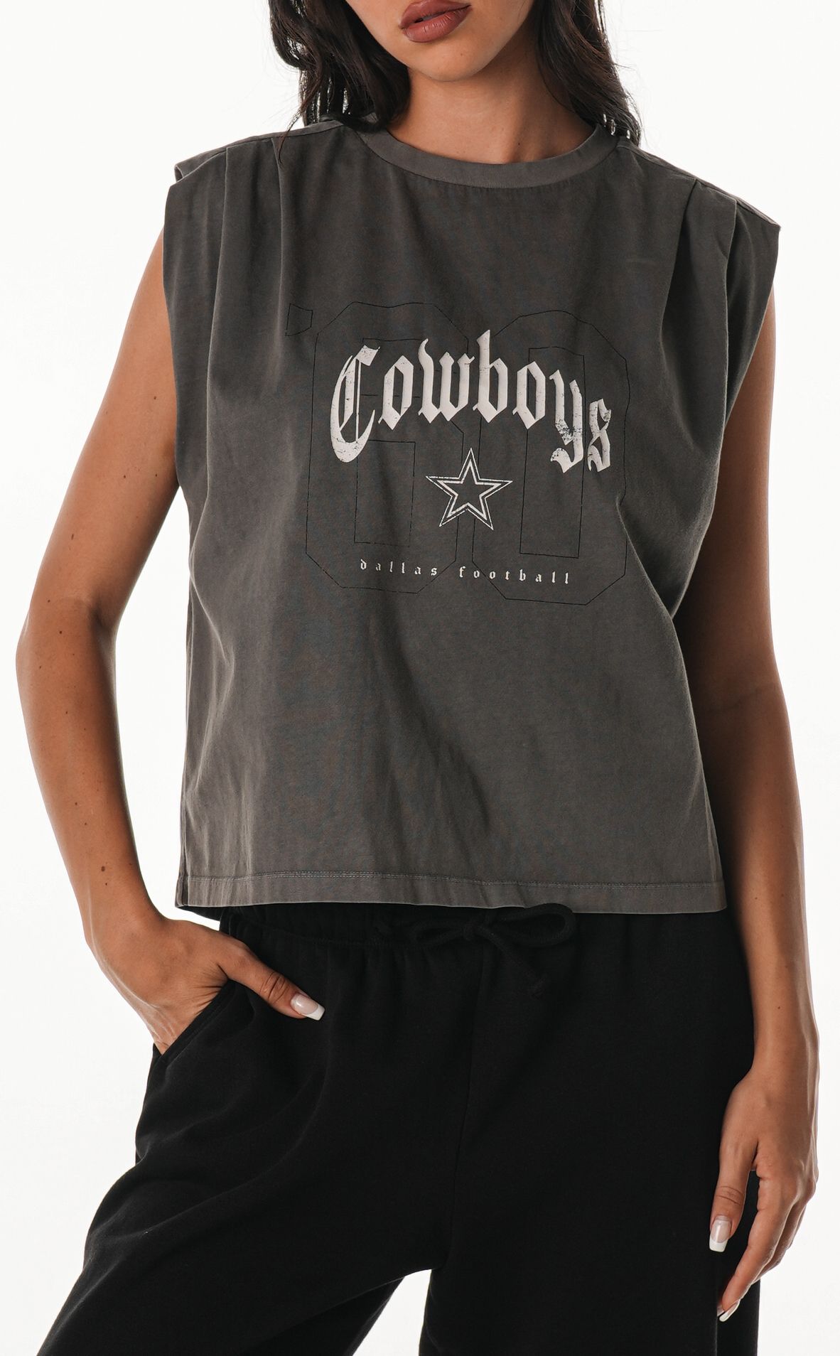 The Wild Collective Women's Dallas Cowboys Charcoal Old English Tank Top