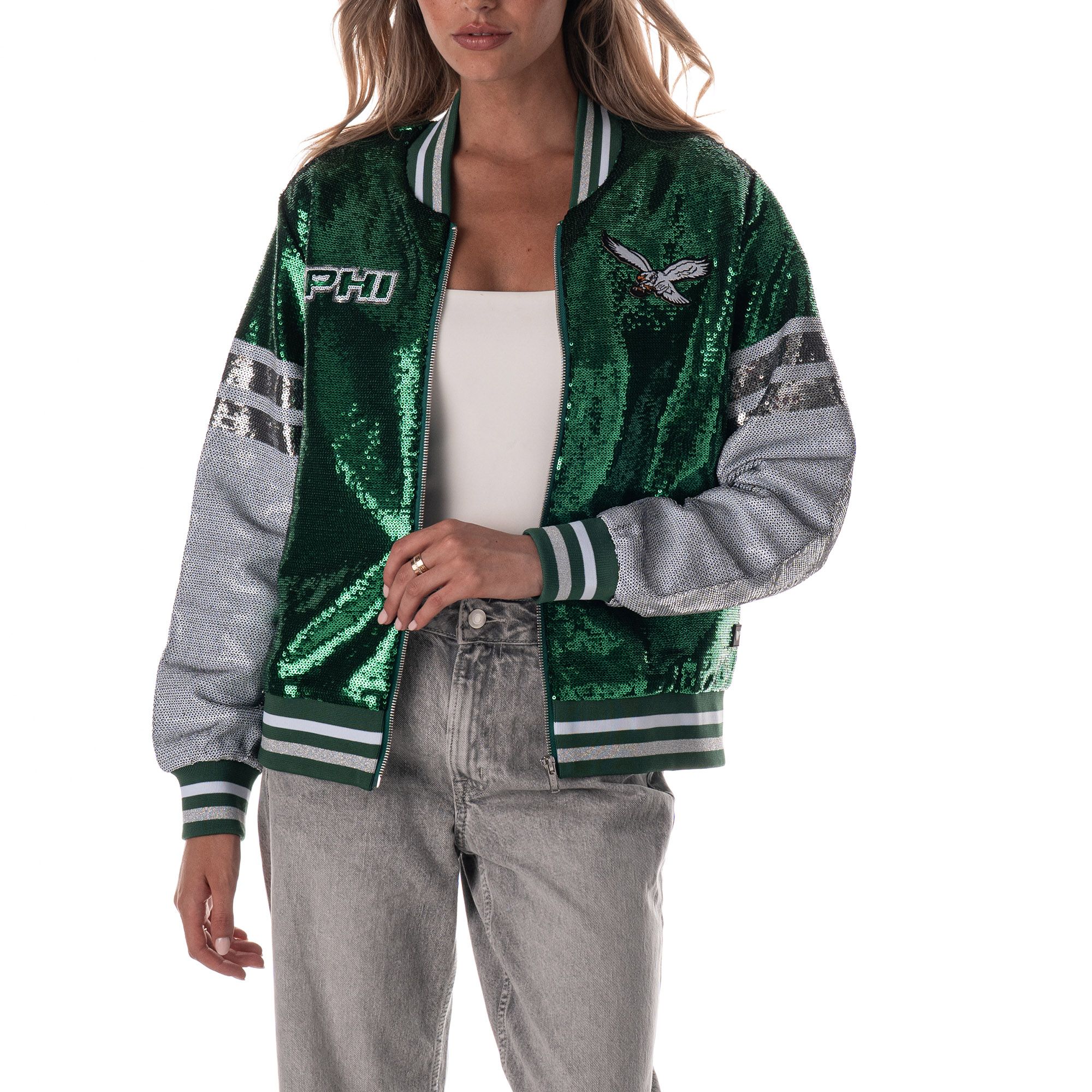 The Wild Collective Women's Philadelphia Eagles Kelly Green Sequin Jacket