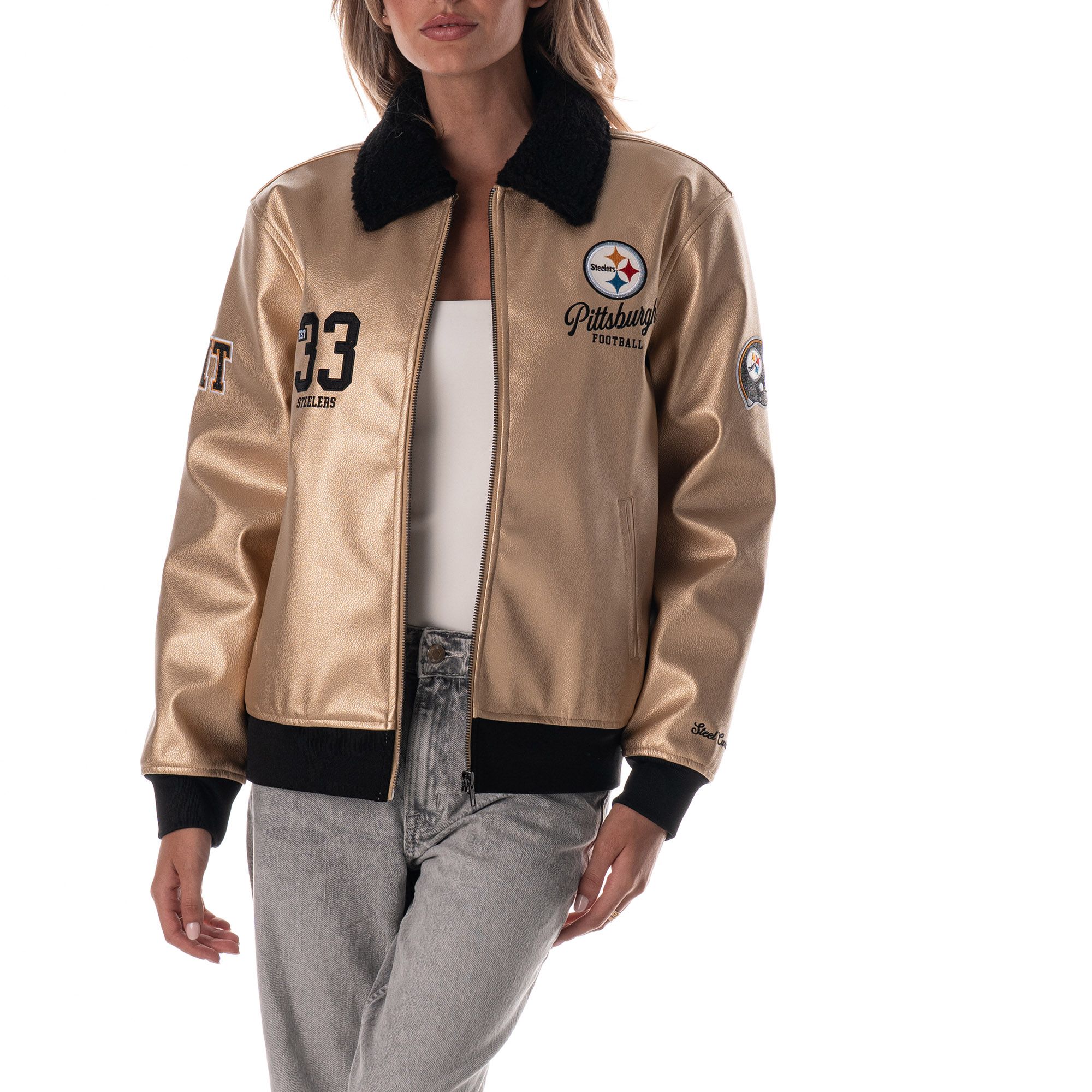 The Wild Collective Women's Pittsburgh Steelers Gold Metallic Jacket