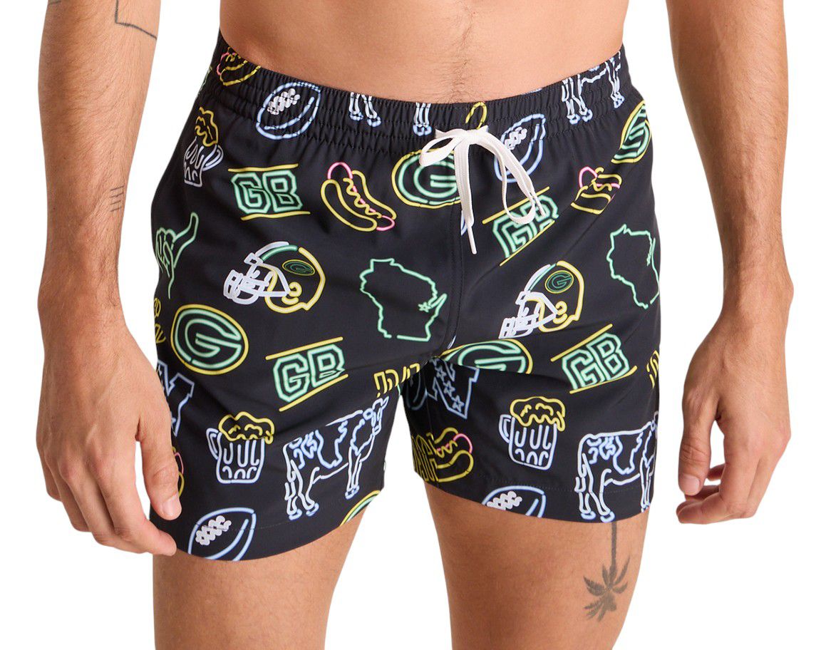 Chubbies Adult Green Bay Packers Neon Dark Green 5.5" Lined Swim Trunks