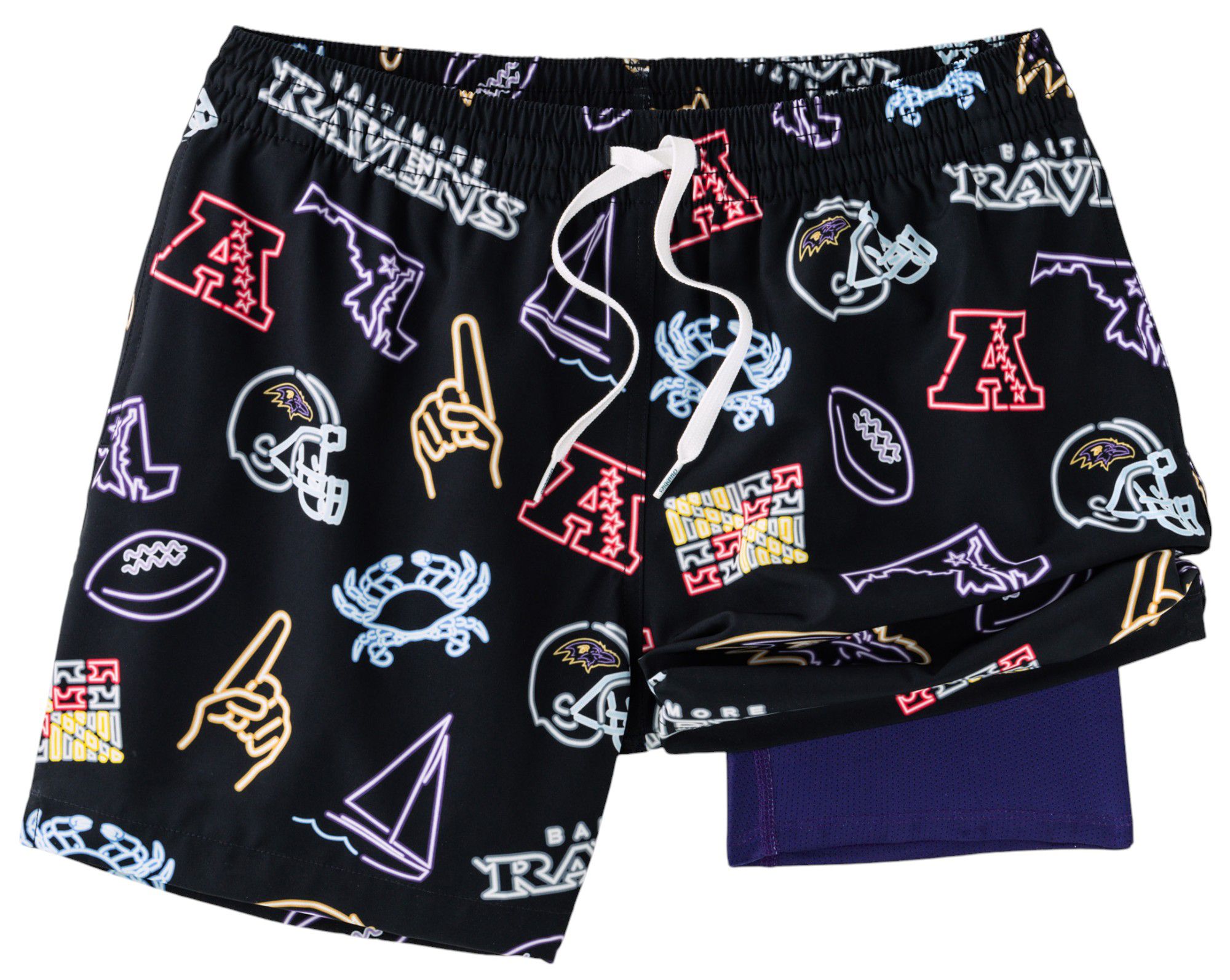 Chubbies Adult Baltimore Ravens Neon Dark Purple 5.5" Lined Swim Trunks