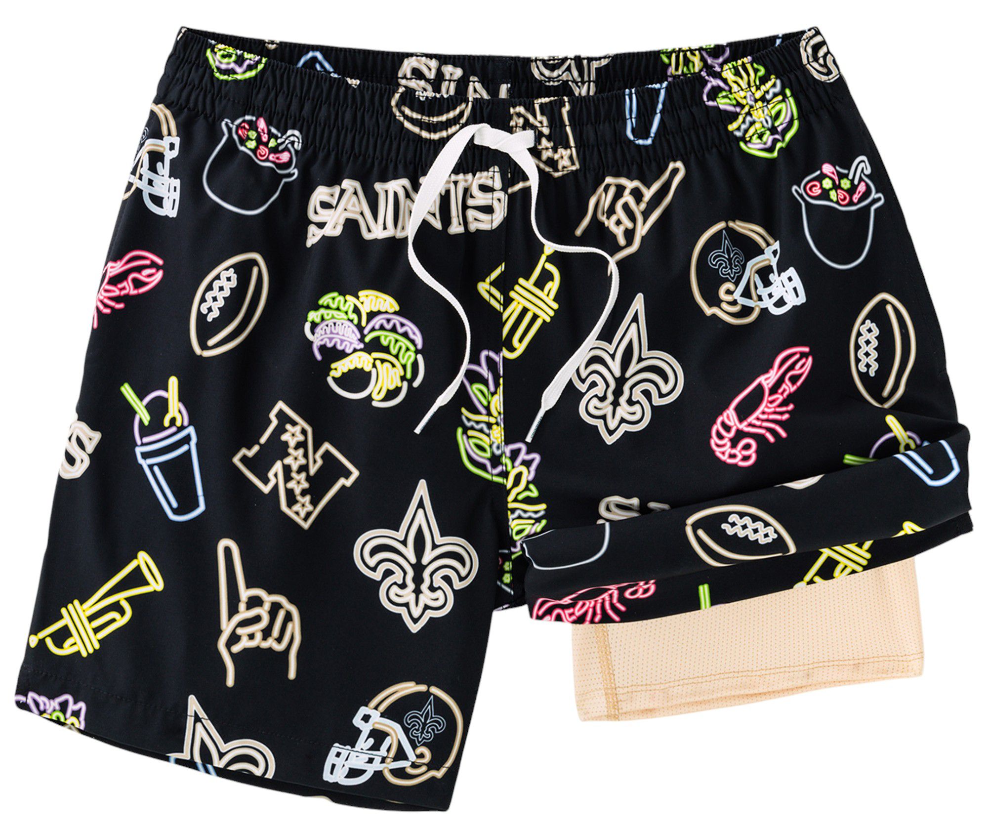 Chubbies Adult New Orleans Saints Neon Black 5.5" Lined Swim Trunks