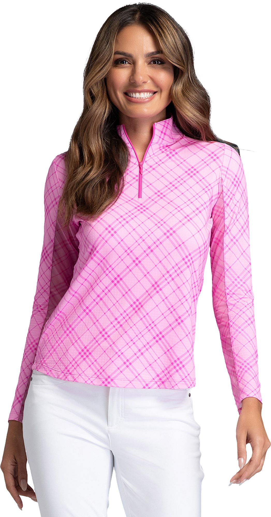 IBKUL Women's Tony Print Long Sleeve Mock Neck Golf Shirt