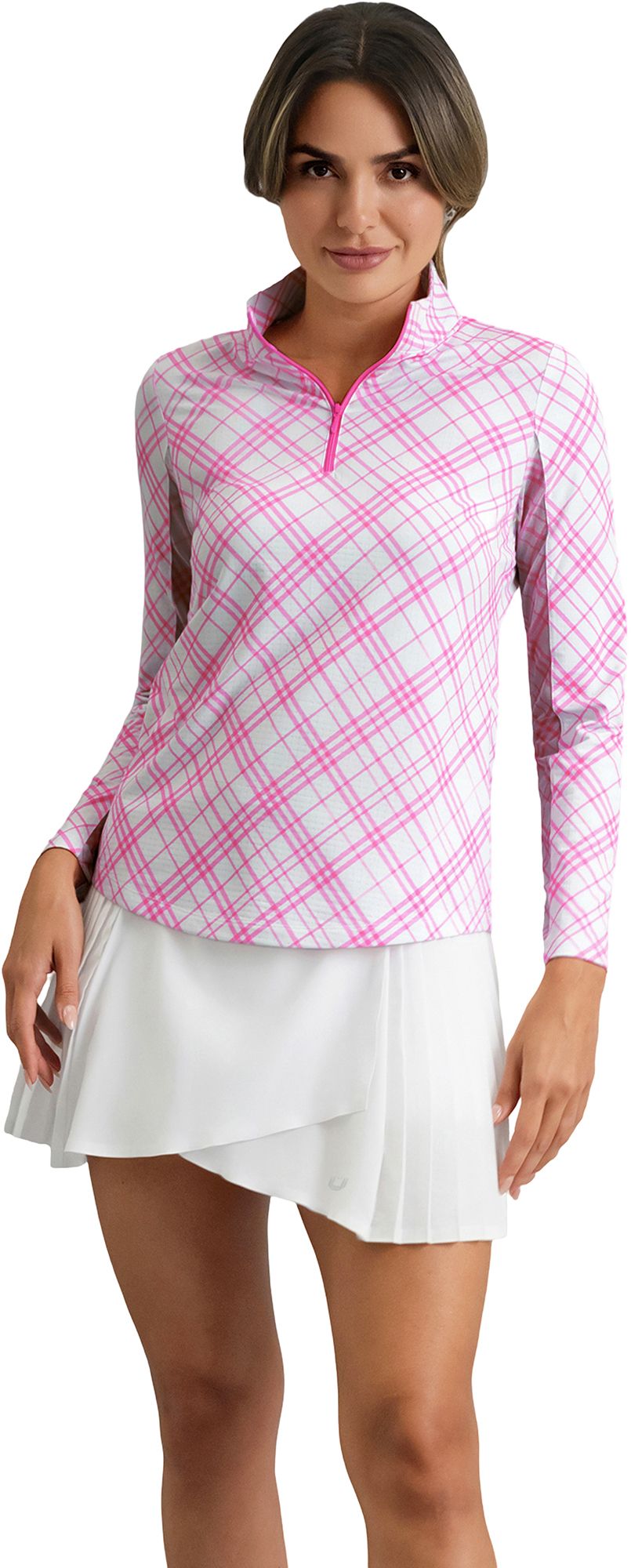 IBKUL Women's Tony Print Long Sleeve Mock Neck Golf Shirt