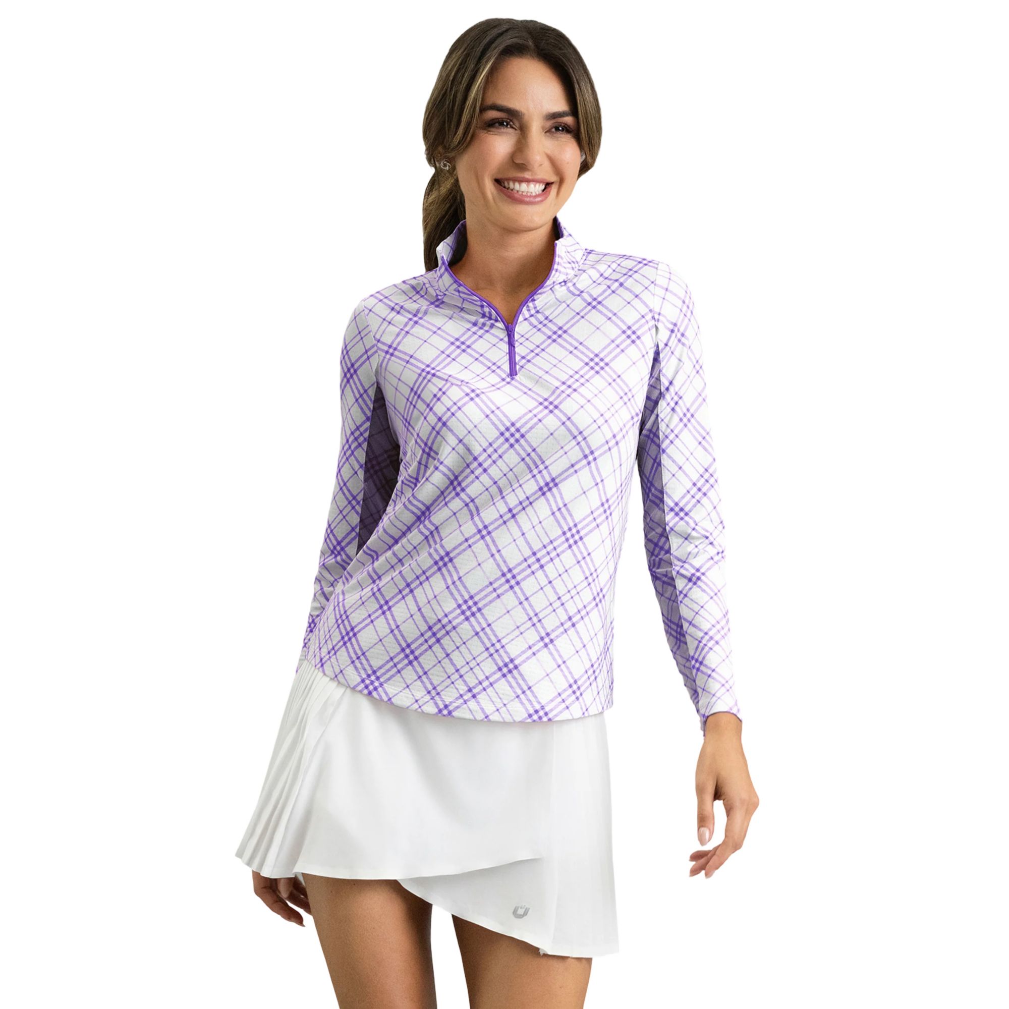 IBKUL Women's Tony Print Long Sleeve Mock Neck Golf Shirt