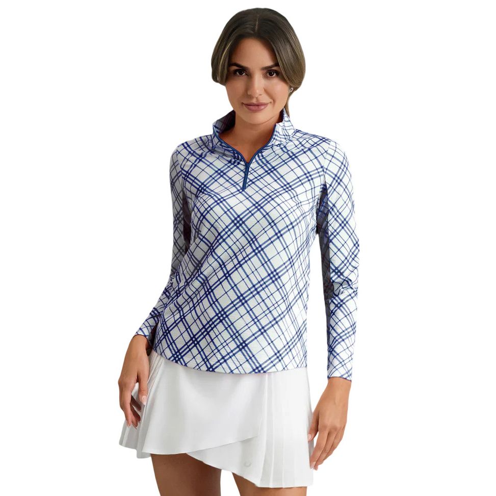 IBKUL Women's Tony Print Long Sleeve Mock Neck Golf Shirt