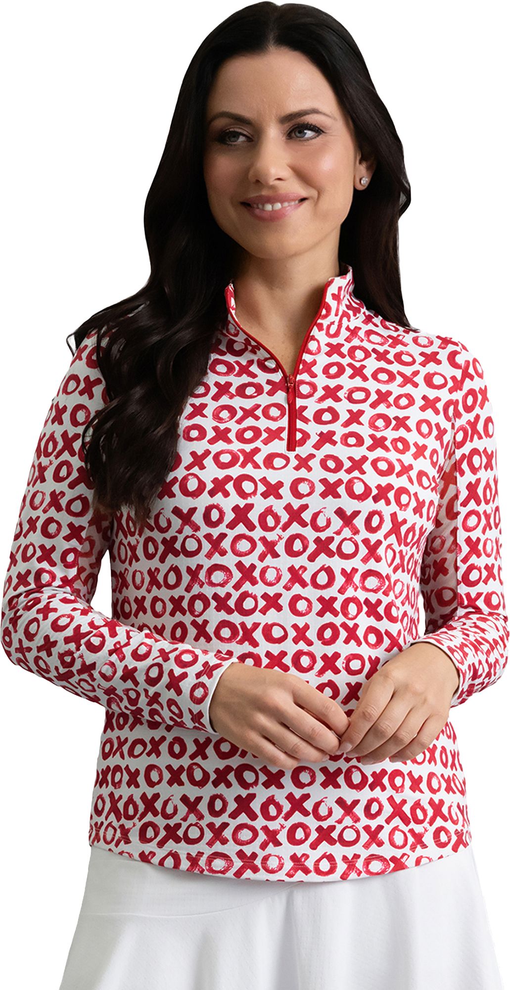 IBKUL Women's Hugs And Kisses Long Sleeve ¼ Zip Mock Neck Golf Shirt