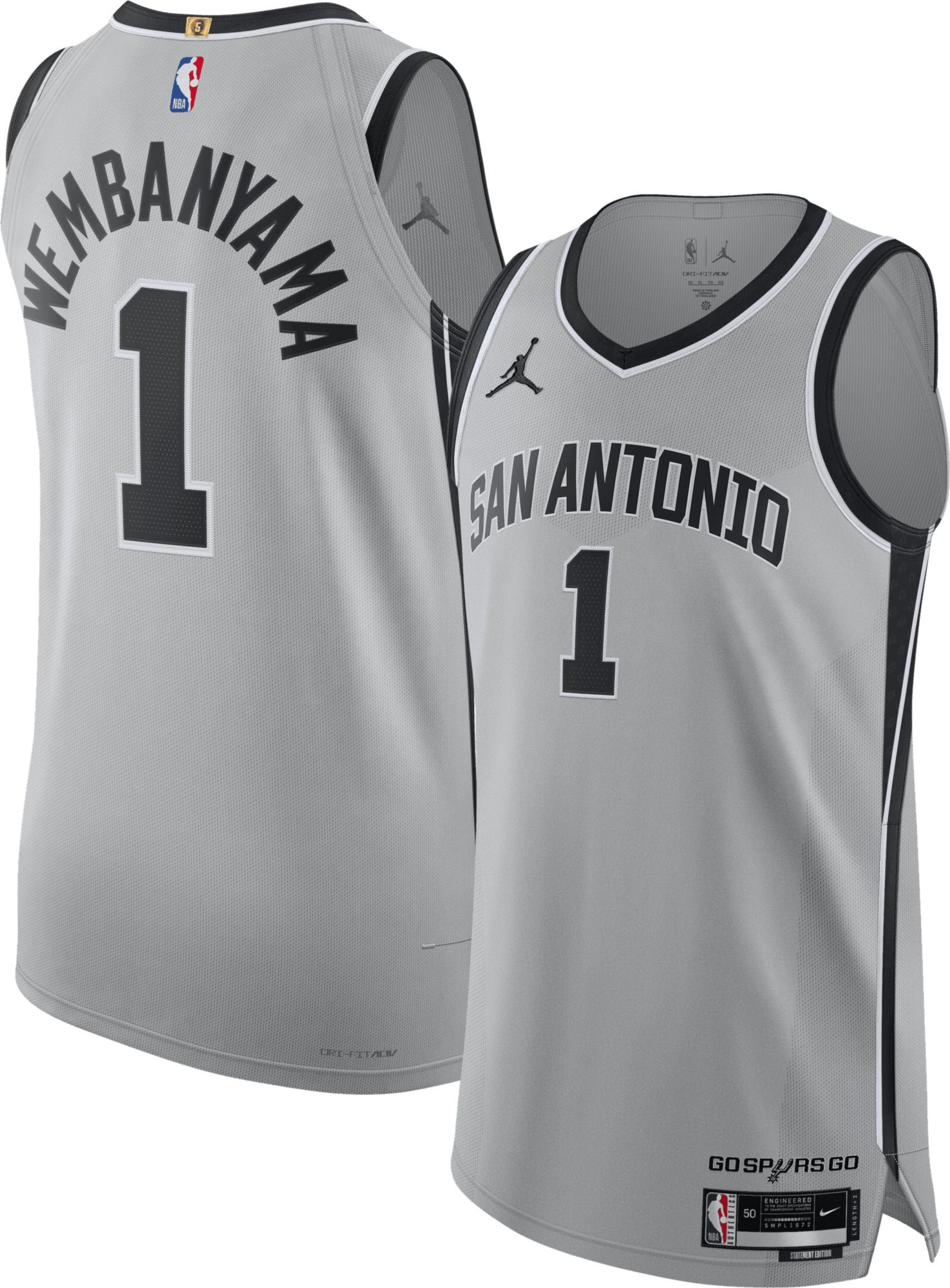 Jordan Adult San Antonio Spurs Victor Wembanyama #1 Grey Authentic Statement Jersey