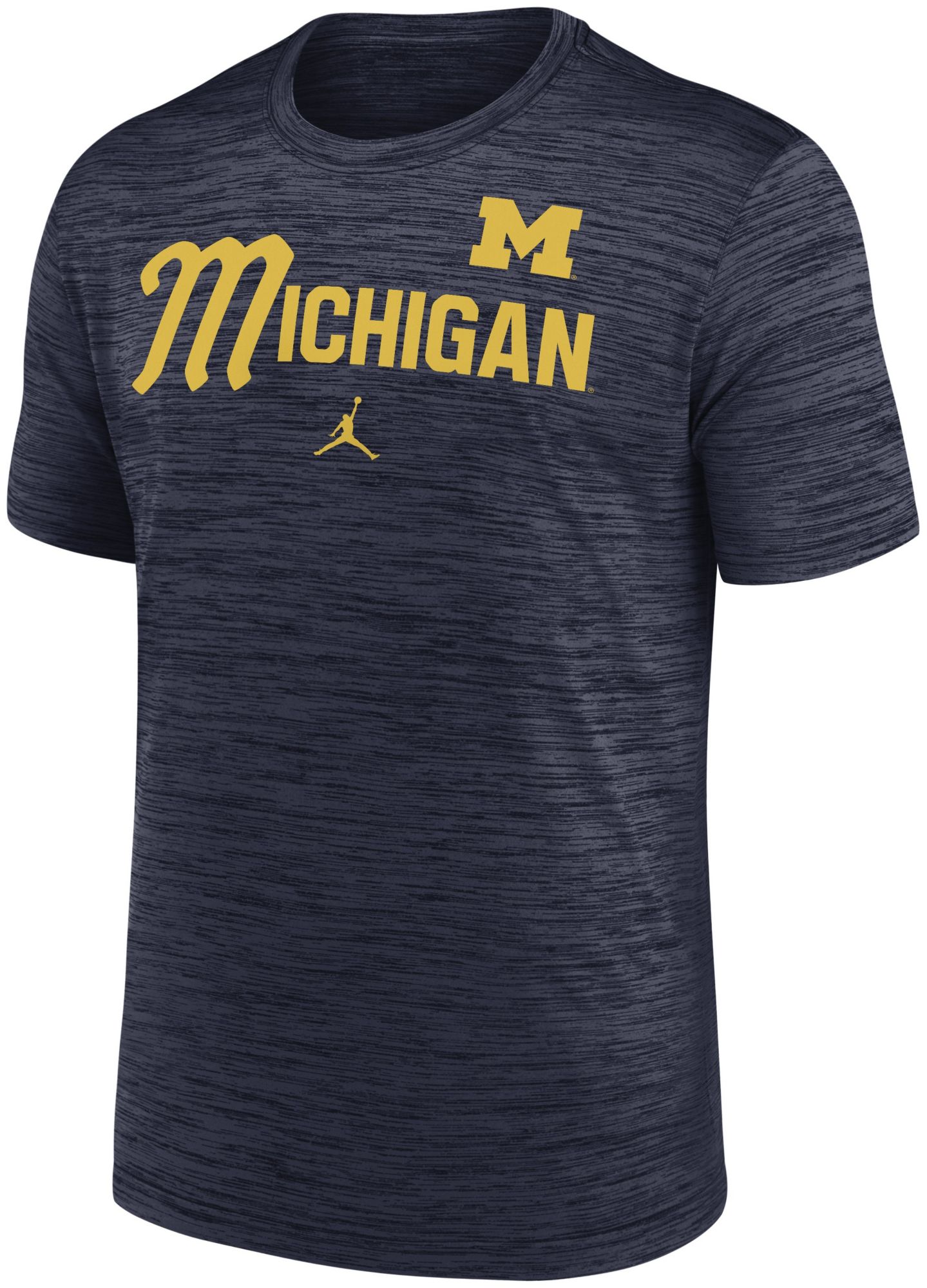 Jordan Men's Michigan Wolverines College Navy Script Heathered Legend T-Shirt