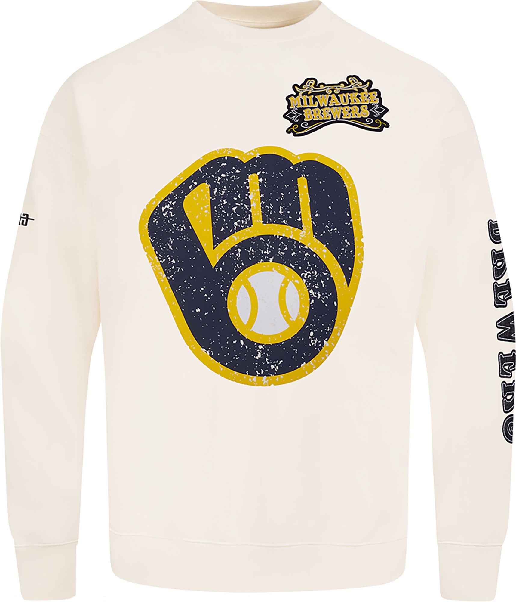 Pro Standard Men's Milwaukee Brewers Cream Rebel Athletics Fleece Crew Pullover Sweatshirt