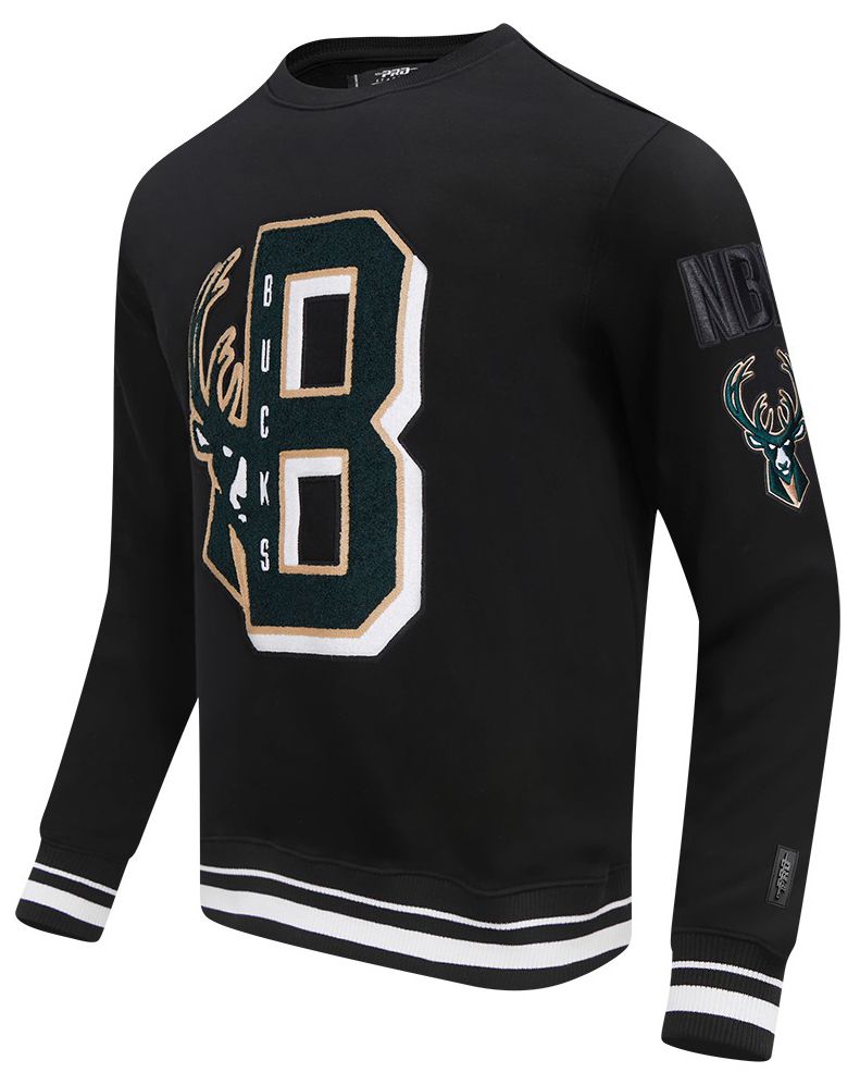 Pro Standard Men's Milwaukee Bucks Black Mash Up Ribbed Fleece Crewneck Sweatshirt