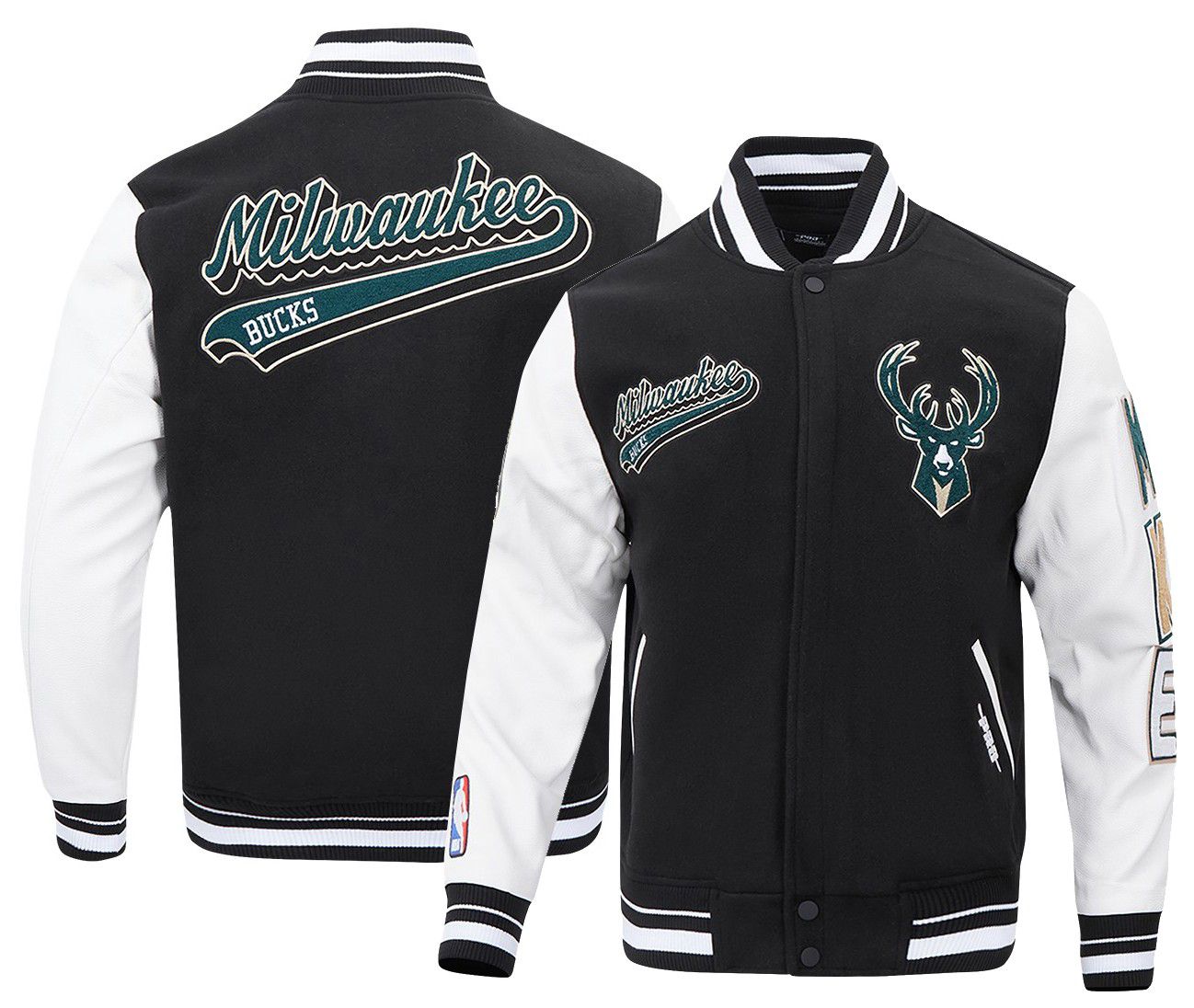 Pro Standard Men's Milwaukee Bucks Black Script Tail Rib Wool Varsity Jacket