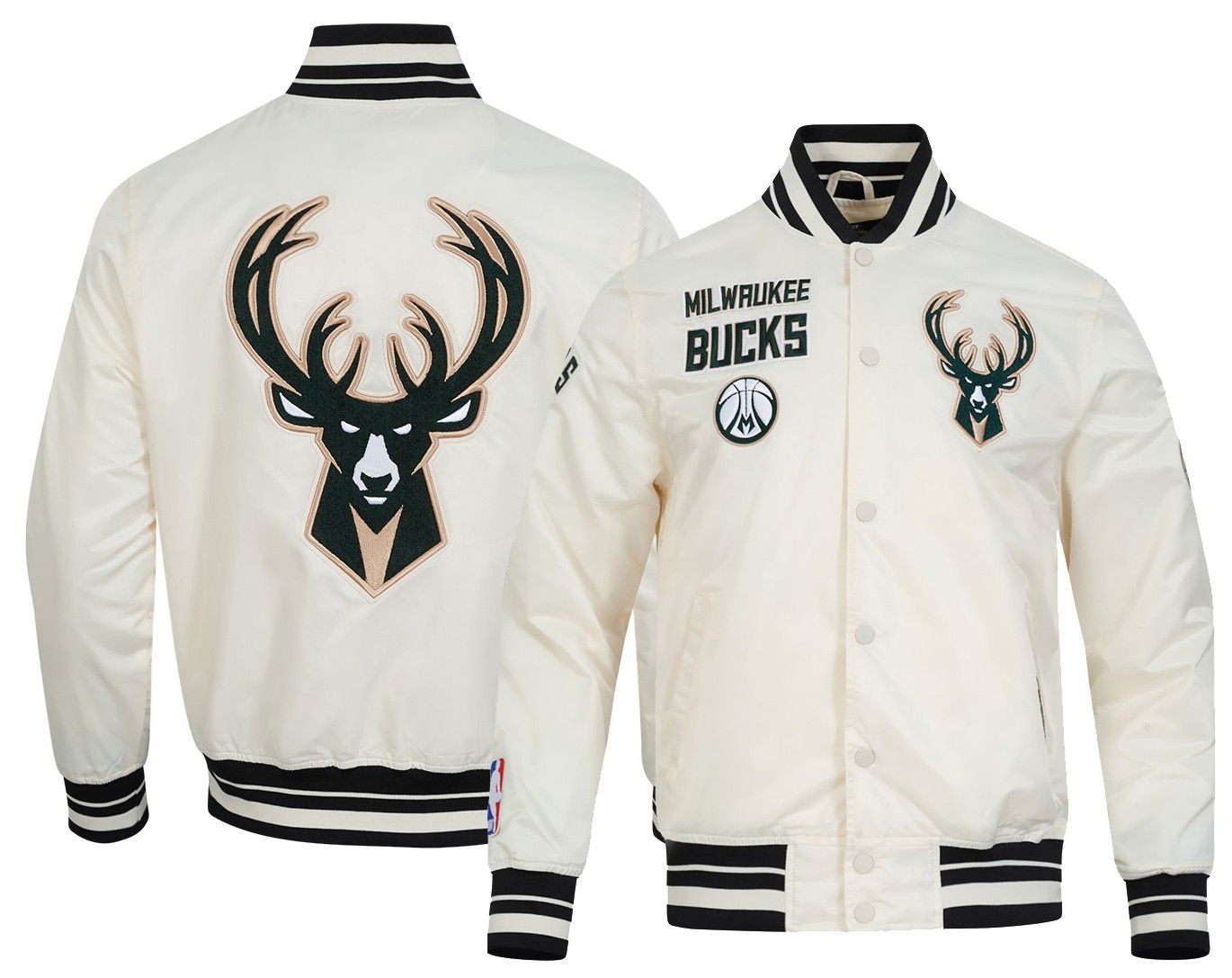 Pro Standard Men's Milwaukee Bucks Off White  Retro Classic Rib Satin Jacket