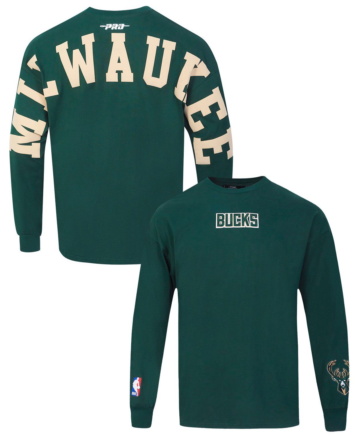 Pro Standard Men's Milwaukee Bucks Green Wingspan Drop Shoulder Long Sleeve T-Shirt