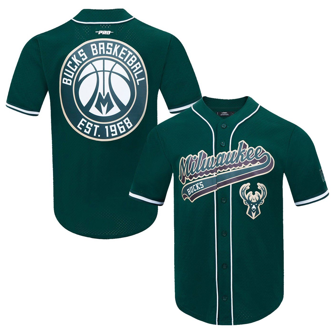 Pro Standard Men's Milwaukee Bucks Green Script Tail Mesh Button Down Shirt