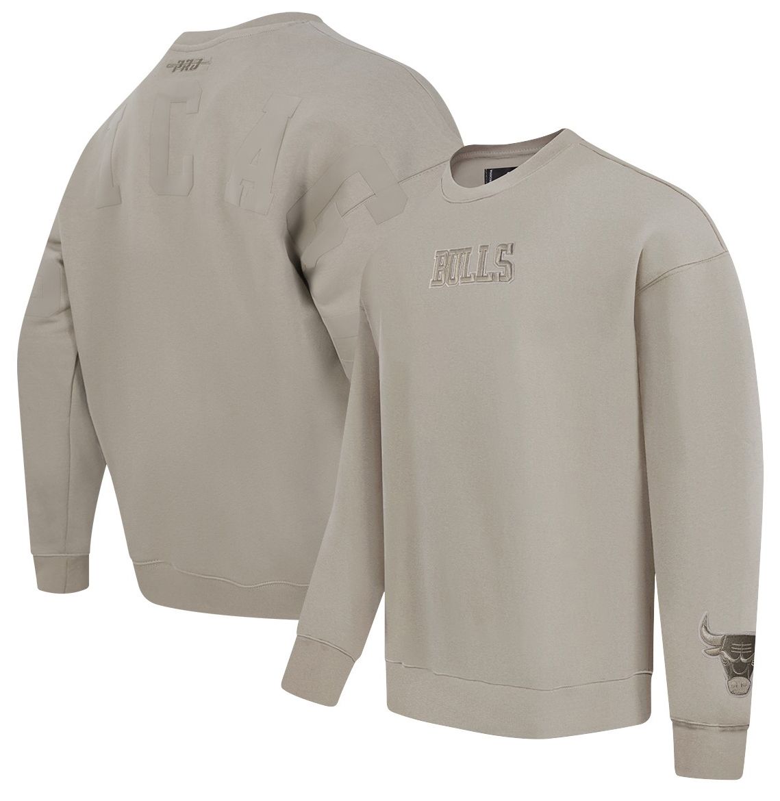Pro Standard Men's Chicago Bulls Taupe Wingspan Drop Shoulder Fleece Crewneck Sweatshirt