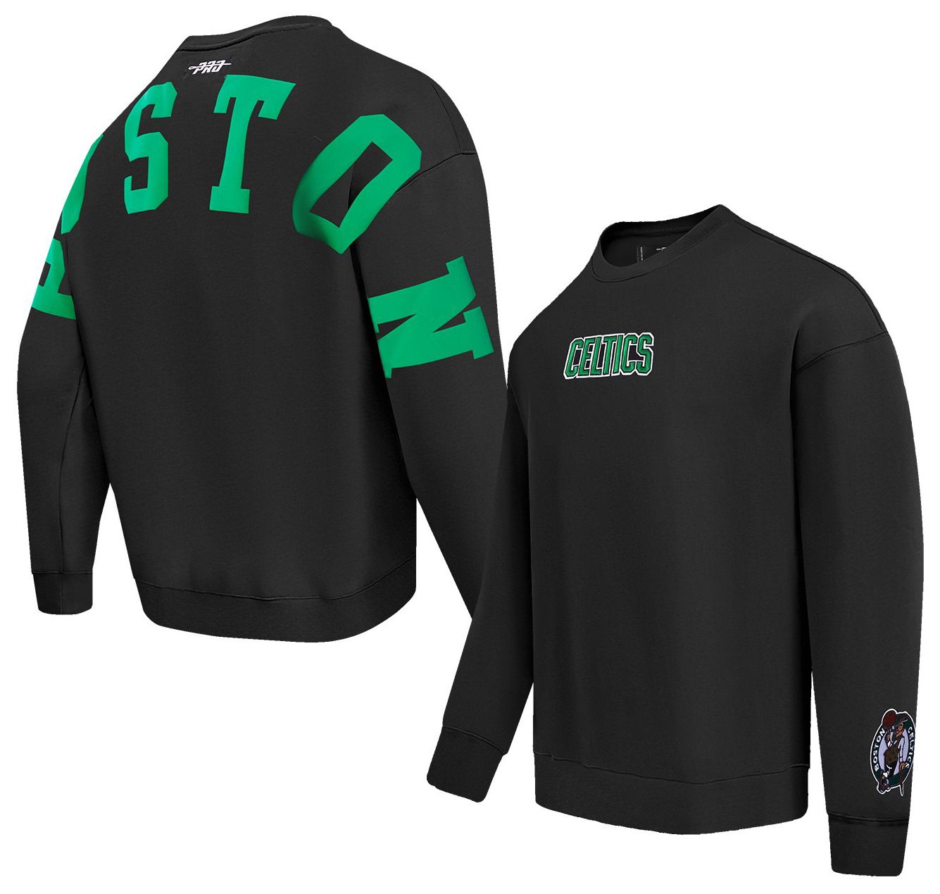 Pro Standard Men's Boston Celtics Black Wingspan Drop Shoulder Fleece Crewneck Sweatshirt