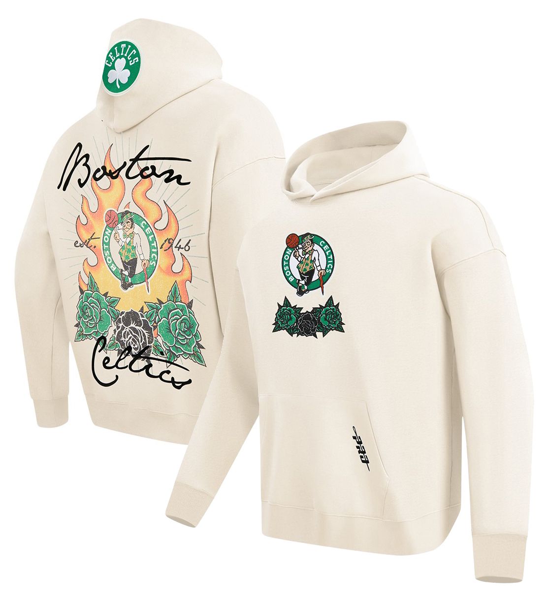 Pro Standard Men's Boston Celtics Off White Fire And Roses Washed Hoodie