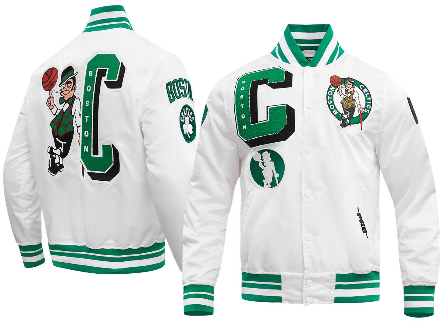 Pro Standard Men's Boston Celtics White Mash Up Rib Satin Jacket